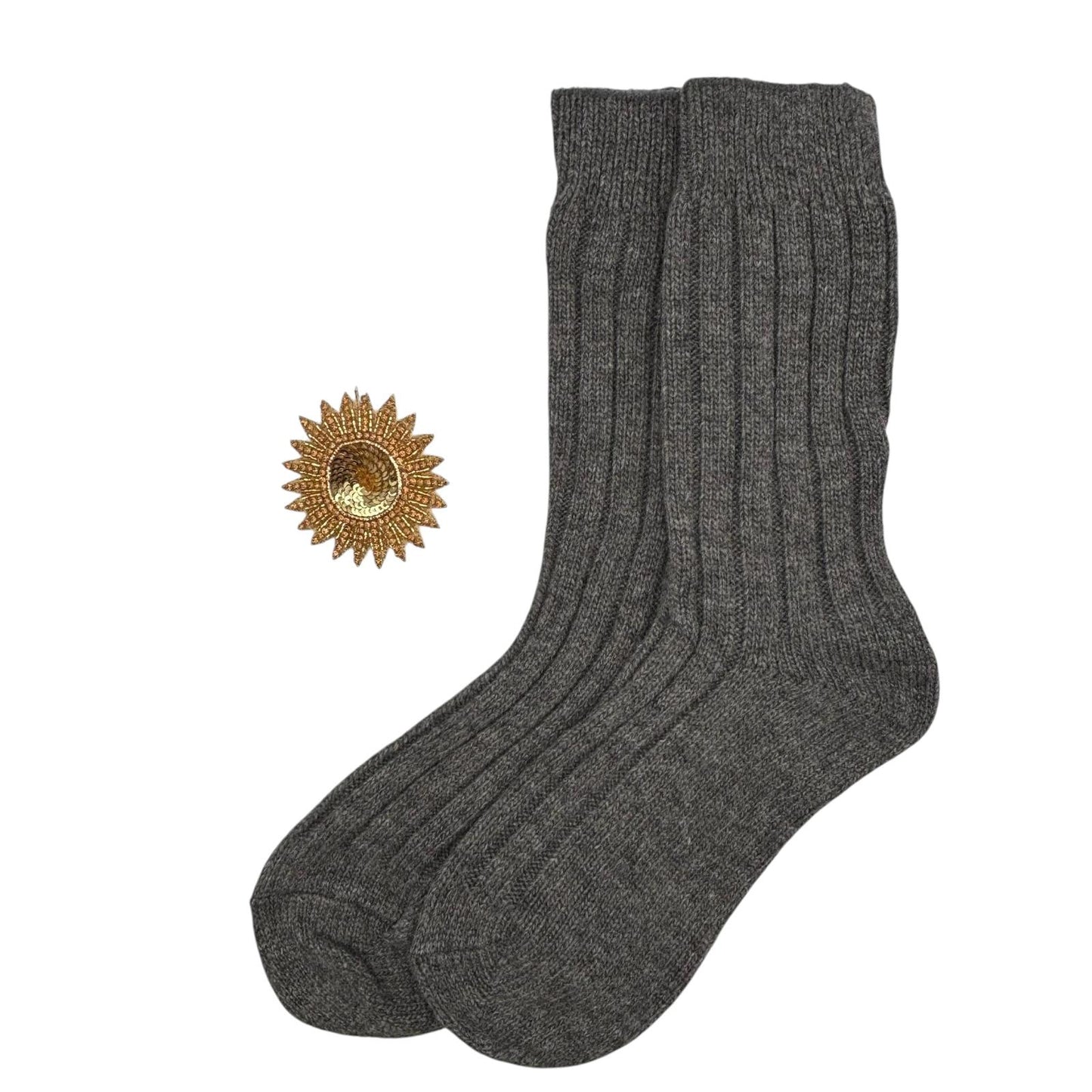 Sofia Grey Cashmere-Blend Sock Gift Box with Brooch