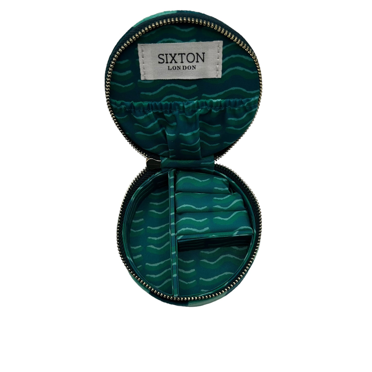 Jewellery Travel Pot in teal stripe - Leopard brooch