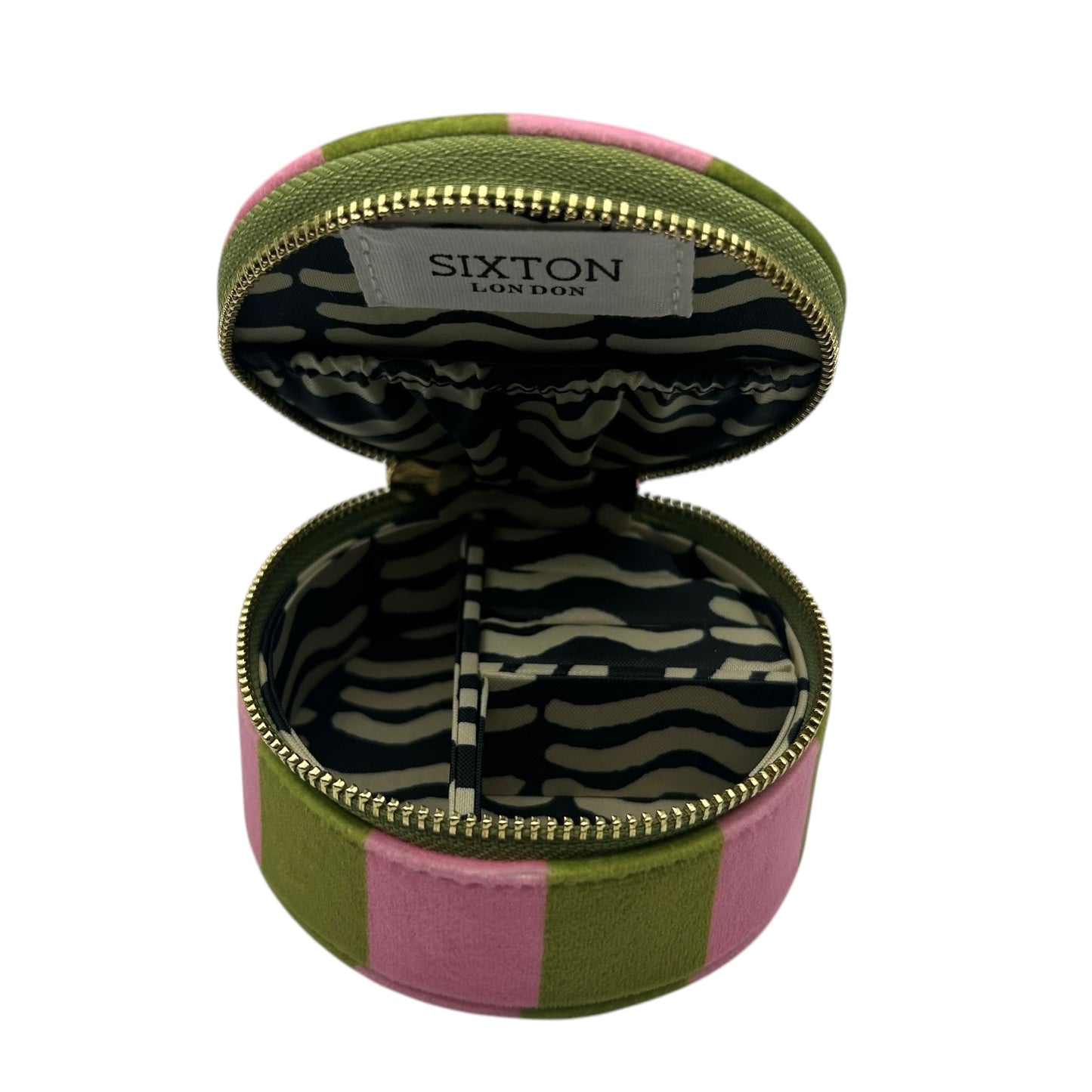 Jewellery Travel Pot in chartreuse stripe - Lobster pin