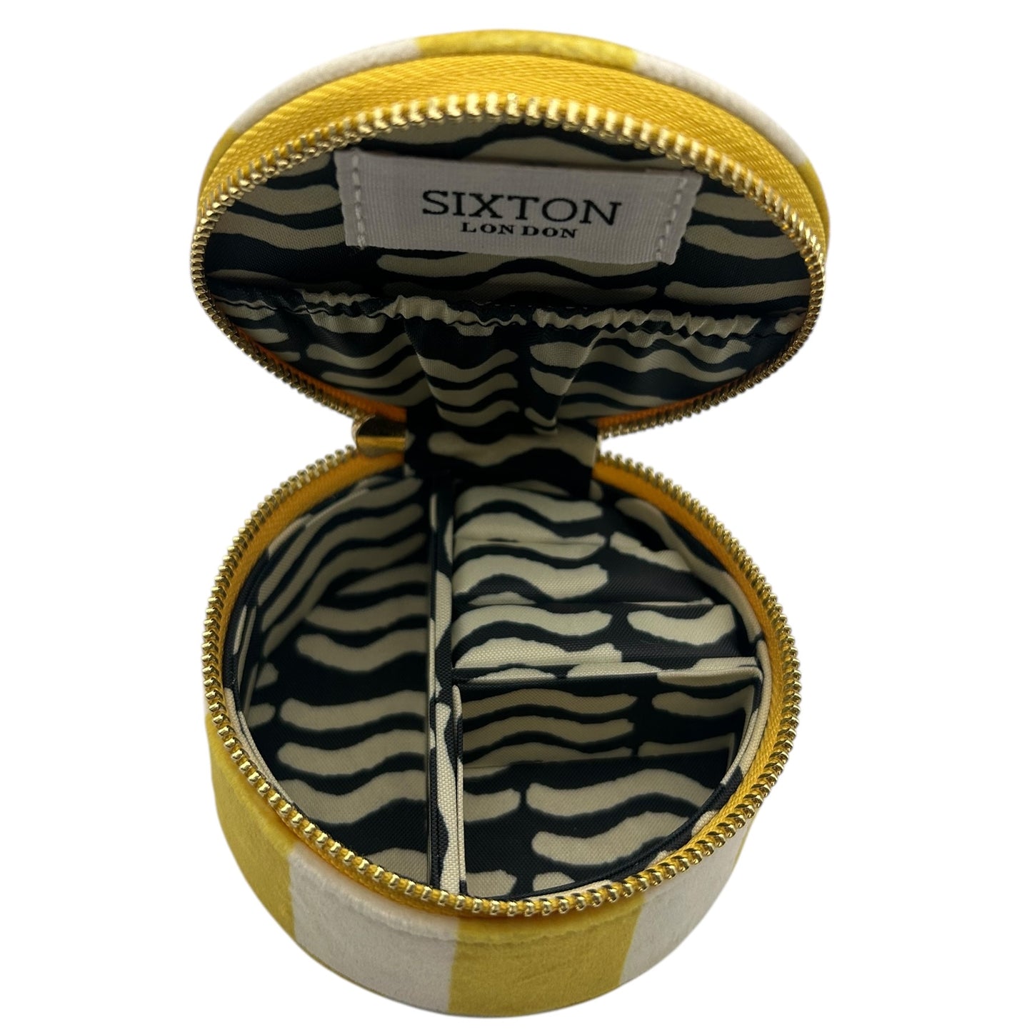 Jewellery Travel Pot in yellow stripe - Lobster brooch