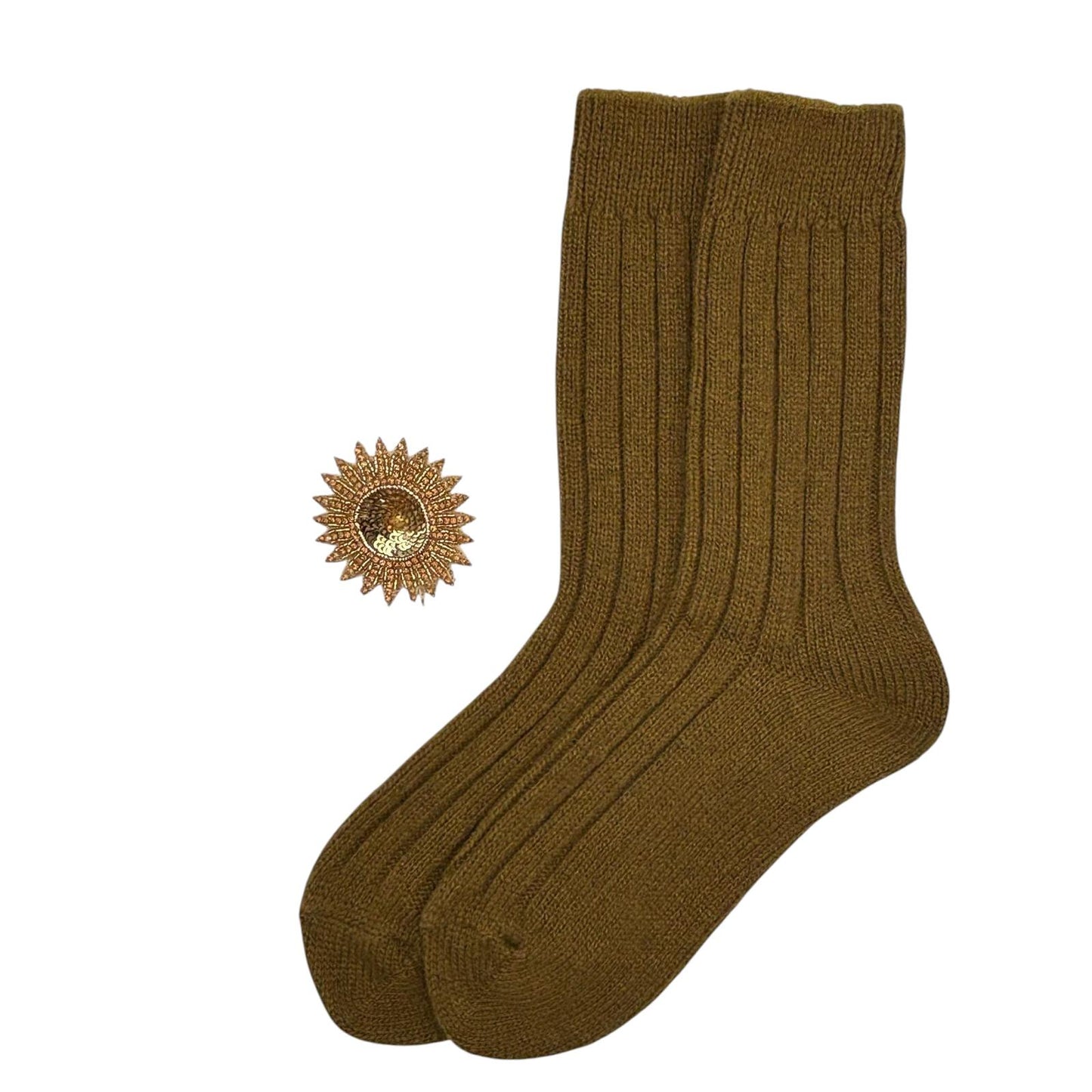 Sofia Khaki Cashmere-Blend Sock Gift Box with Brooch