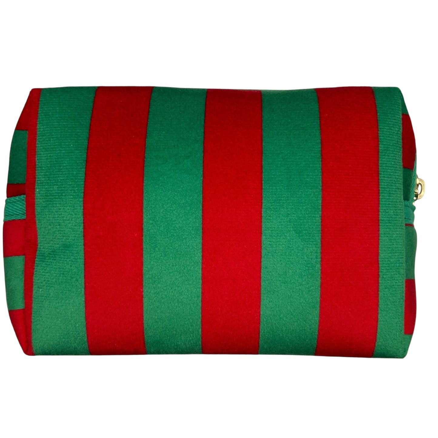 Green stripe makeup bag with detachable brooch