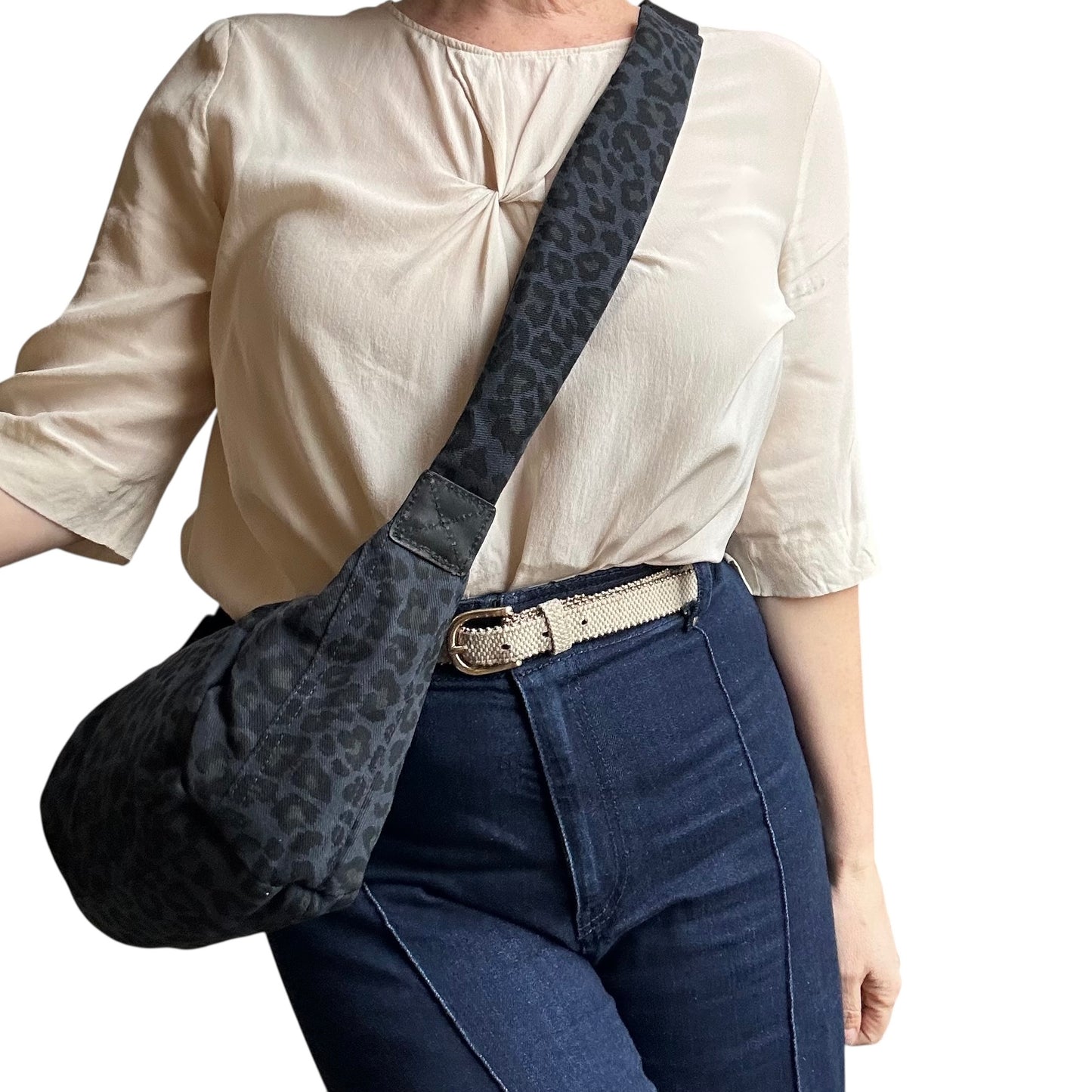 Brixton cross body sling bag - blue leopard print - small