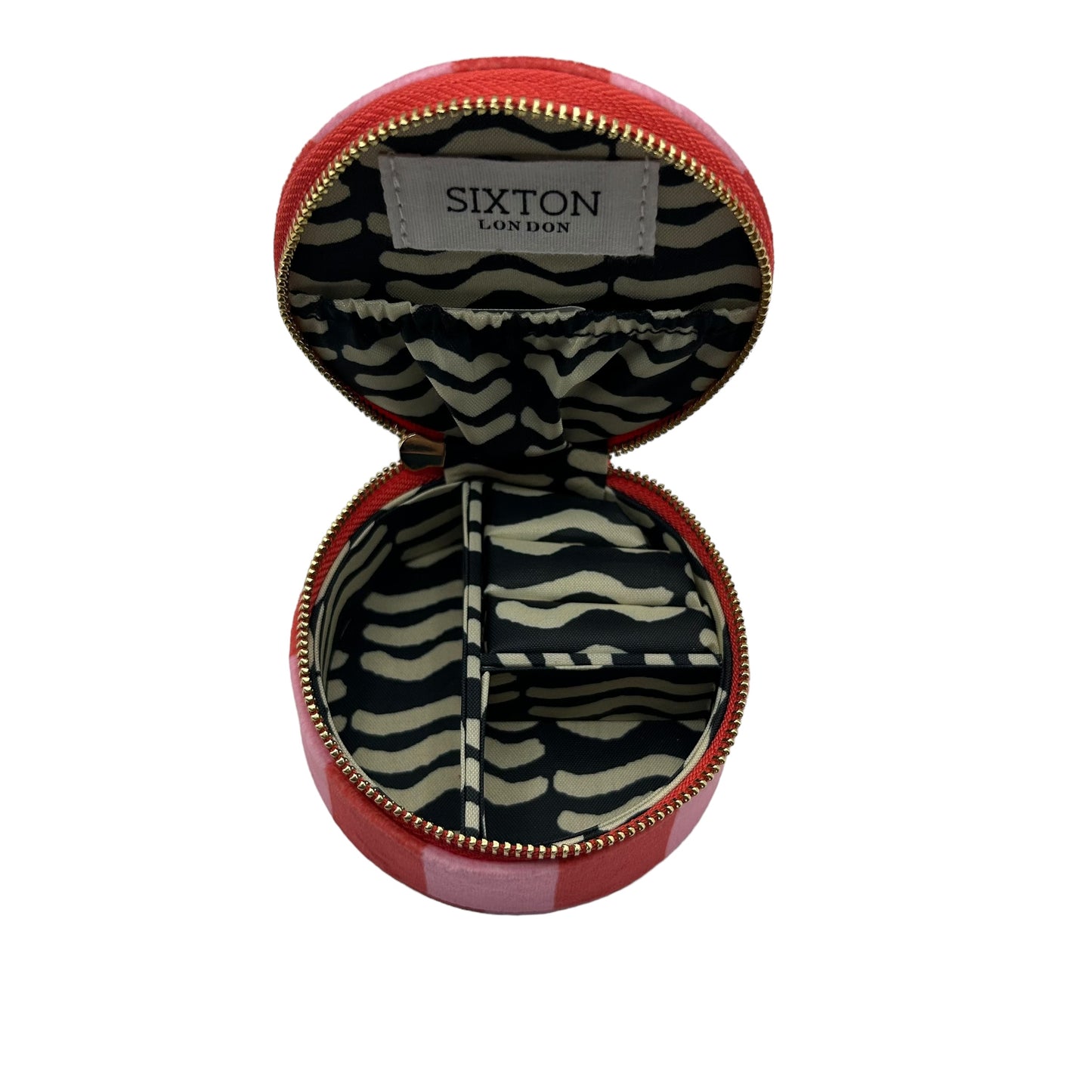 Jewellery Travel Pot in pink stripe - Sunray Eye brooch