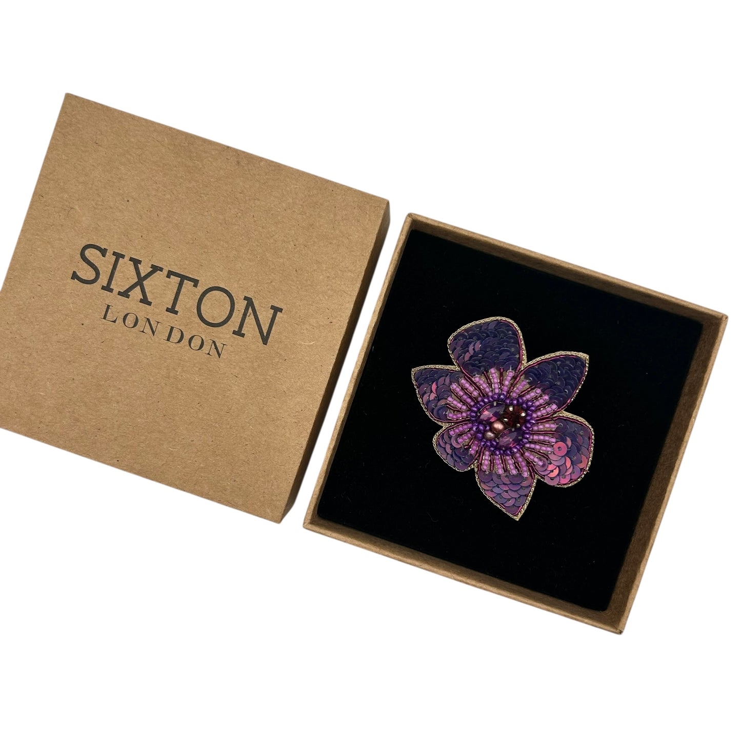 Purple Flower embroidered brooch / pin