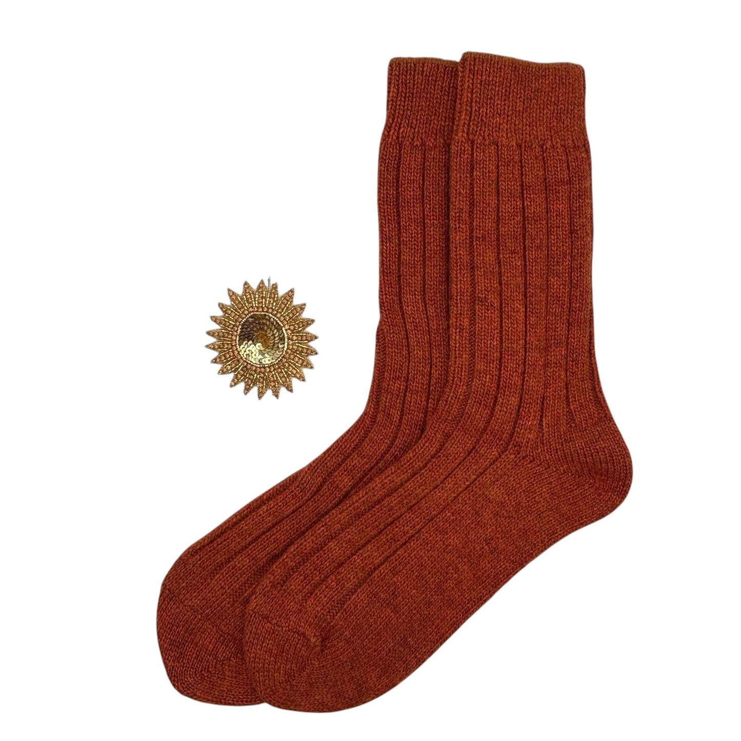 Sofia Rust Cashmere-Blend Sock Gift Box with Brooch