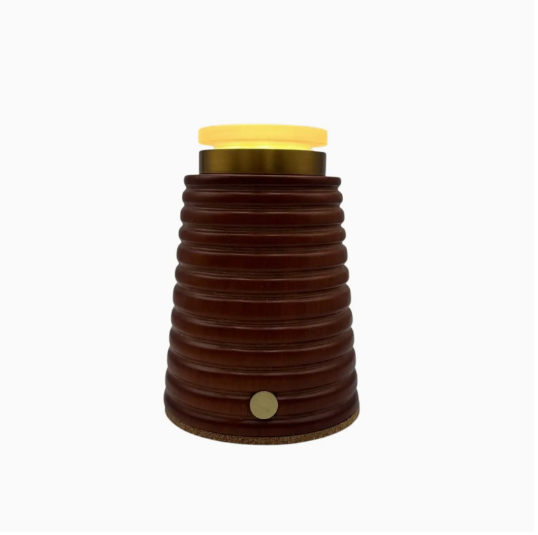 Small Ribbed Teak rechargeable touch lamp Drum Rope shade