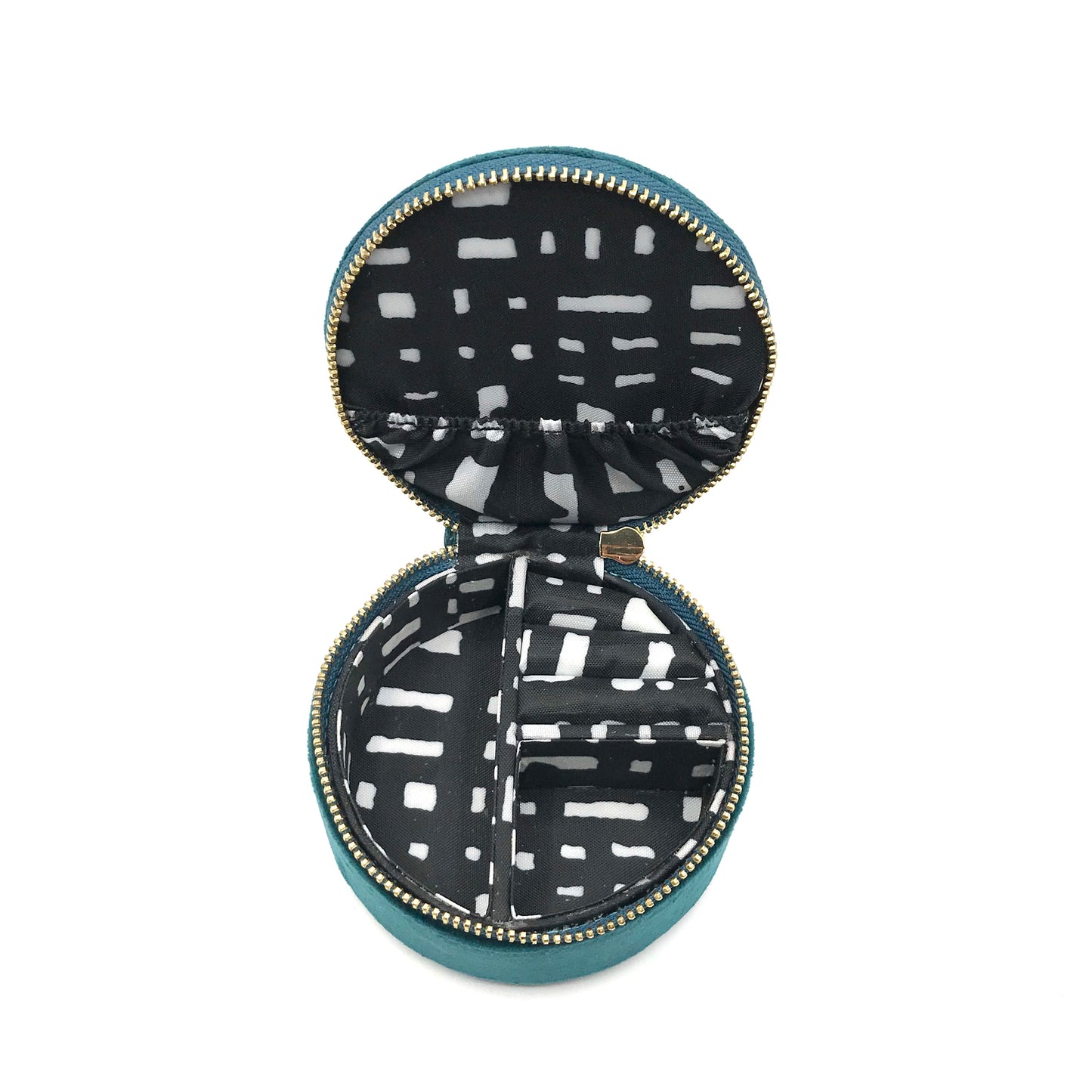 Jewellery Travel Pot in Teal recycled velvet, with Grand Insect