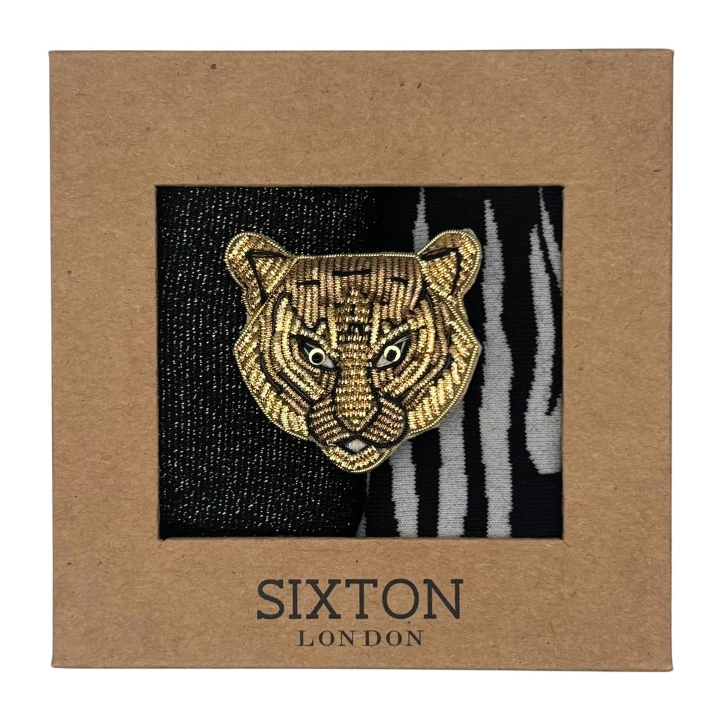 Black Tokyo & Black Savannah sock box duo with embroidered brooch