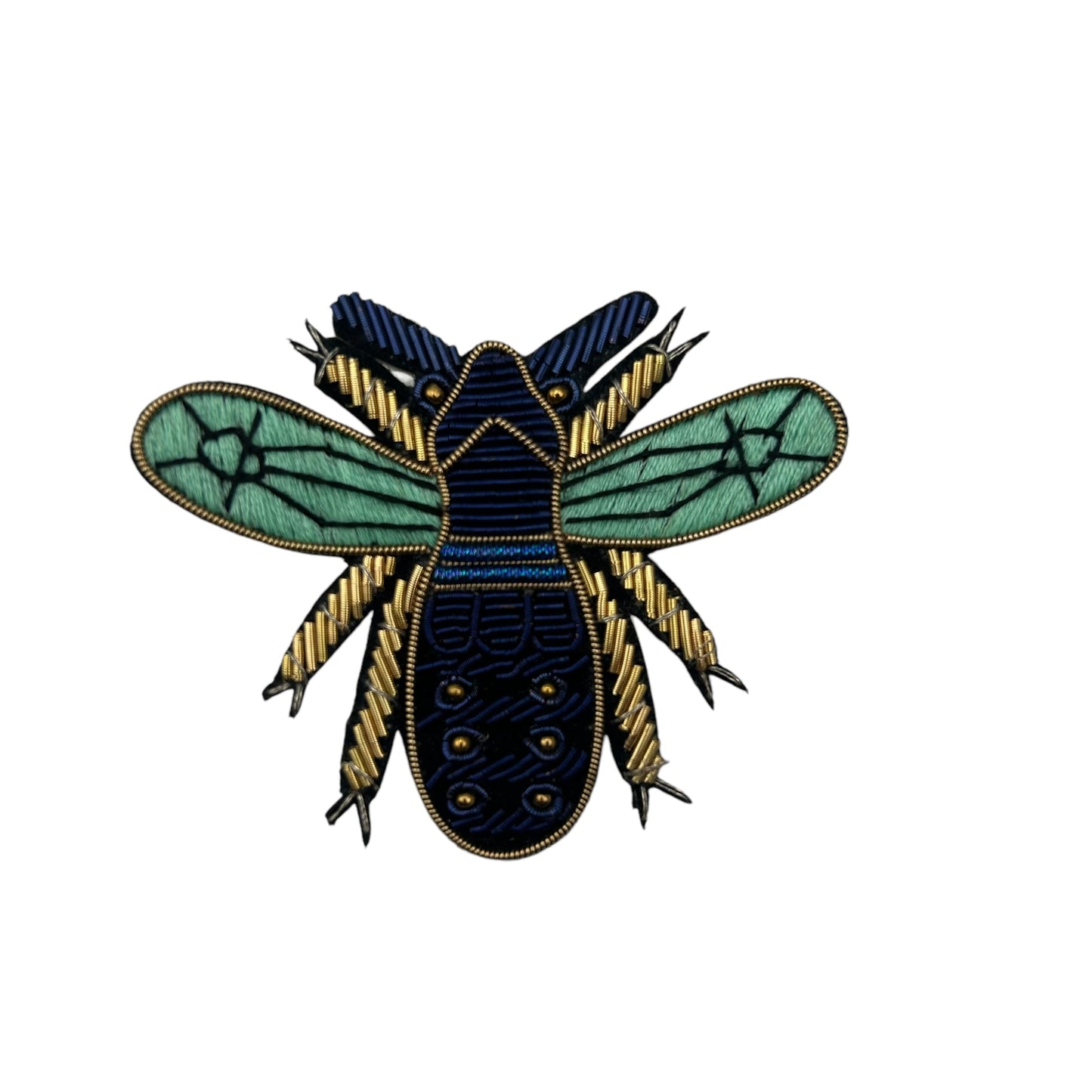 Jewellery Travel Pot in teal stripe - Royal Blue Insect brooch
