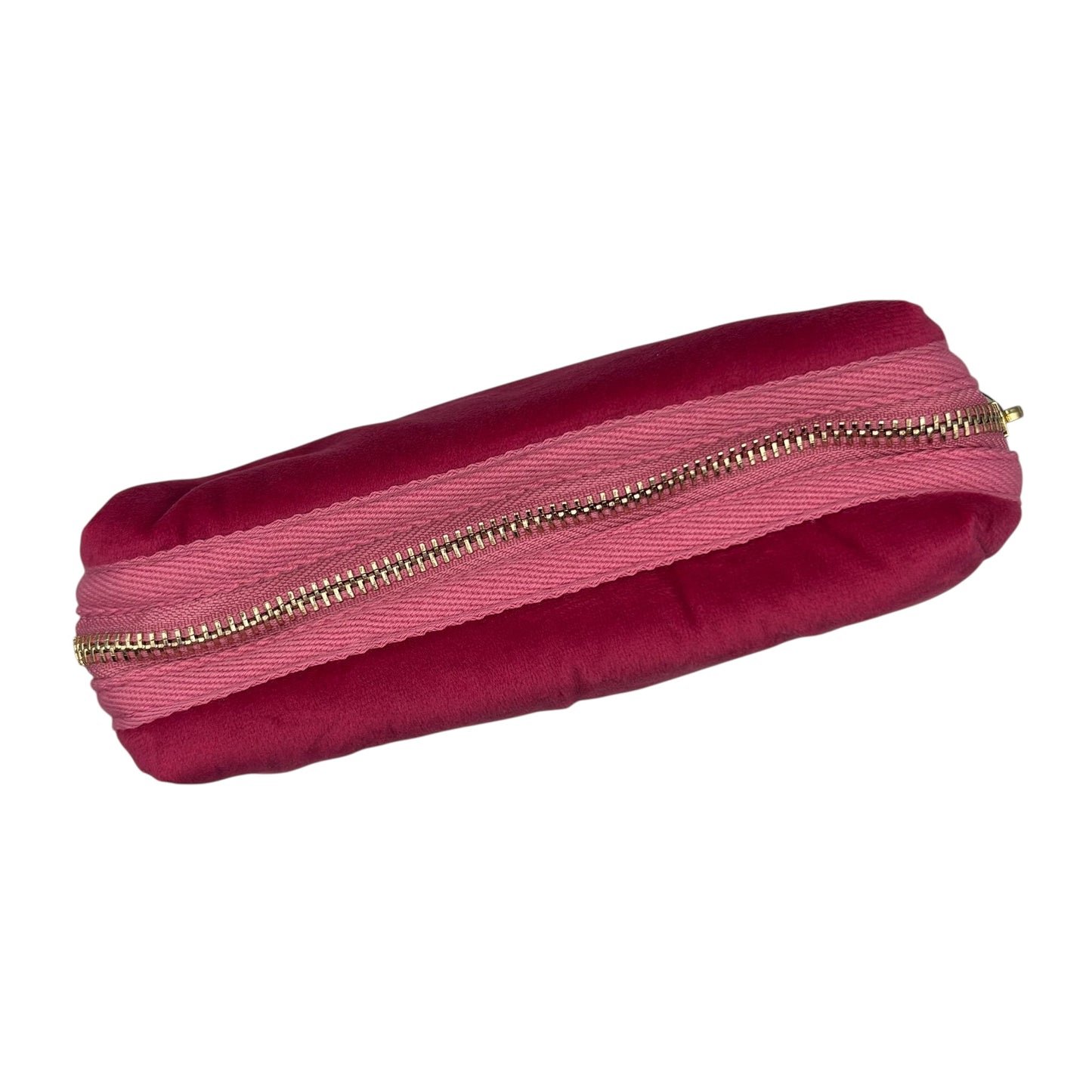 Bright pink makeup bag with Jewelled Insect brooch