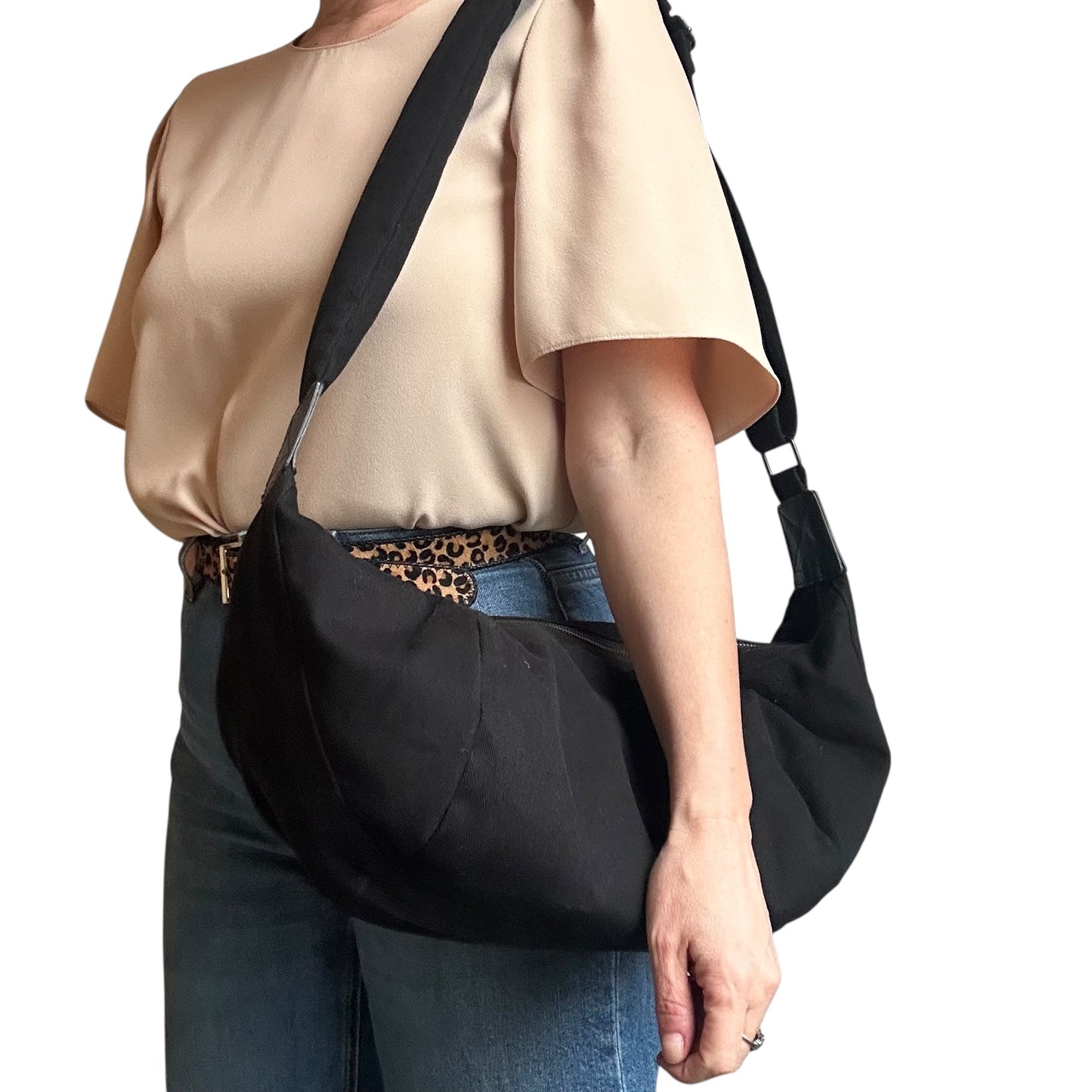 Brixton cross body sling bag - Black cotton canvas - large