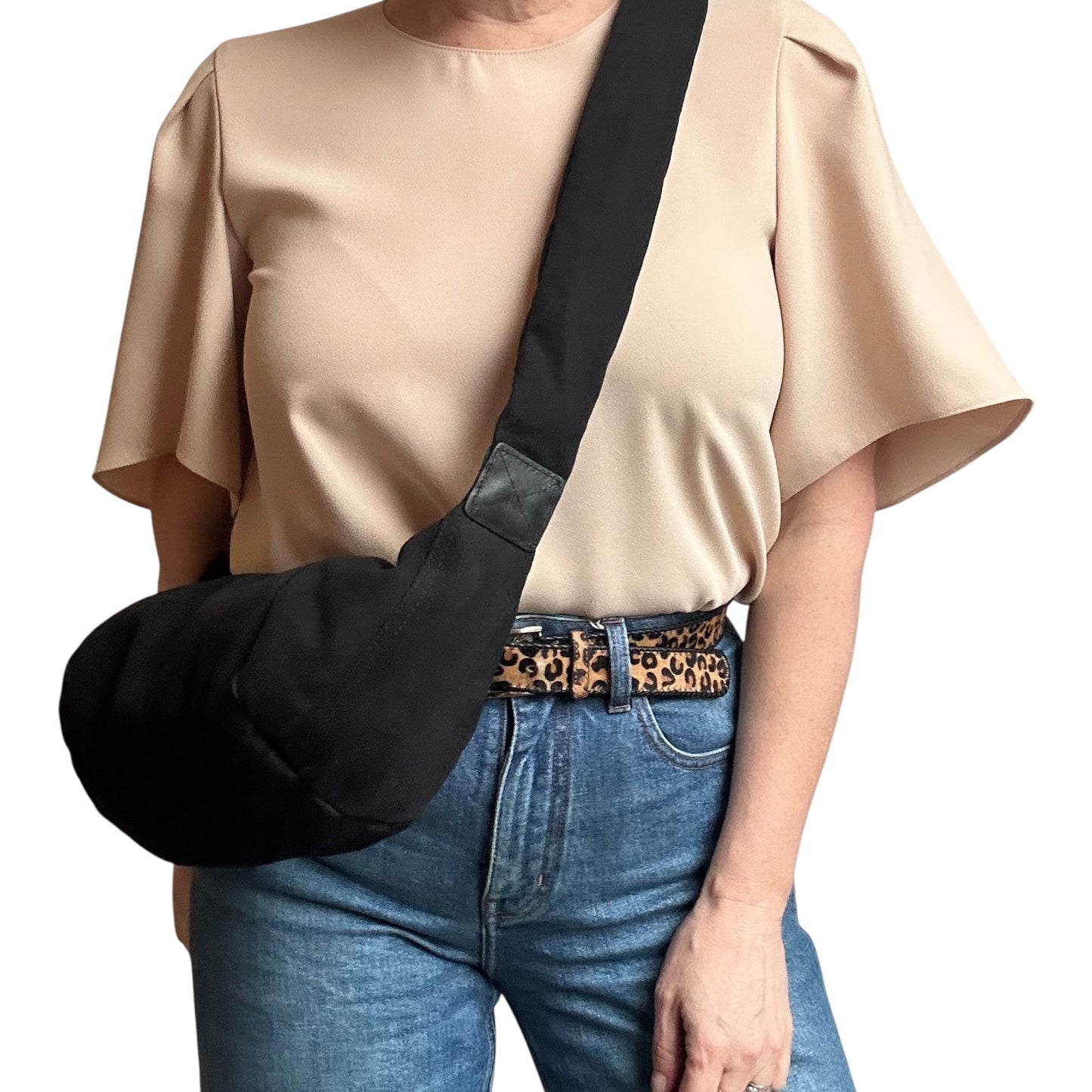 Brixton cross body sling bag - Black cotton canvas - small