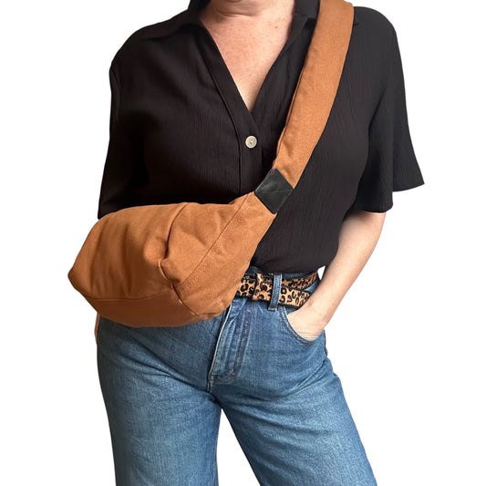 Brixton cross body sling bag - Brown cotton canvas - large