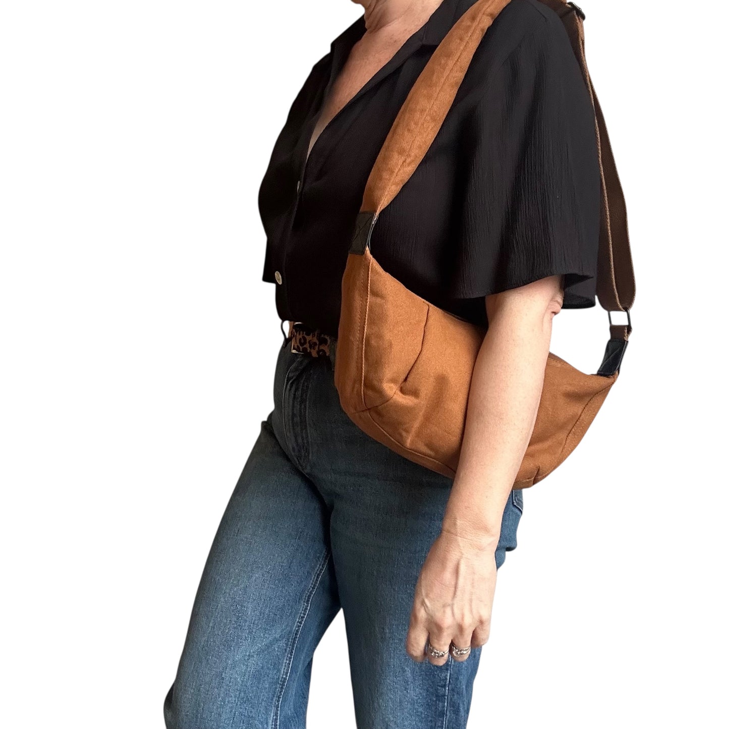 Brixton cross body sling bag - Brown plain cotton canvas - small