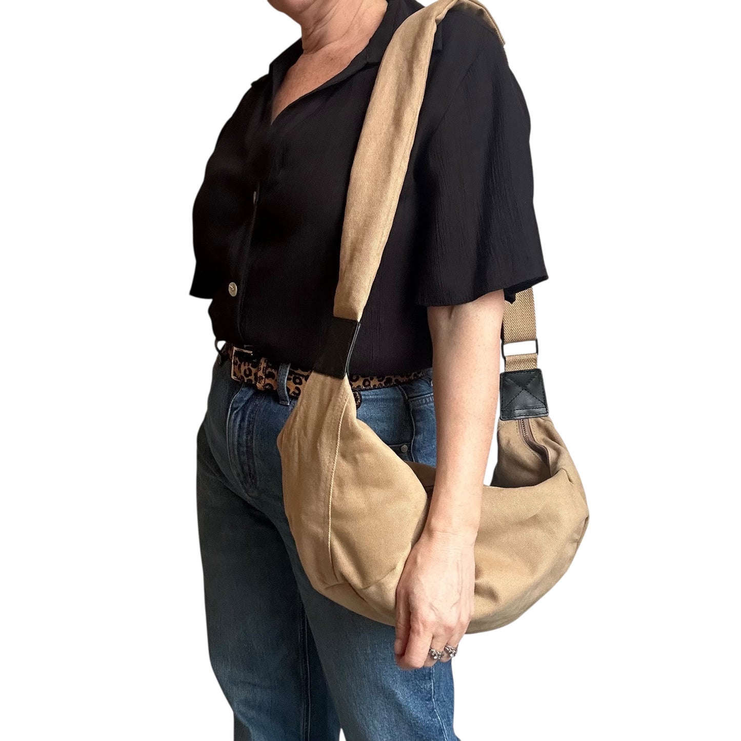 Brixton cross body sling bag - Sand cotton canvas - large