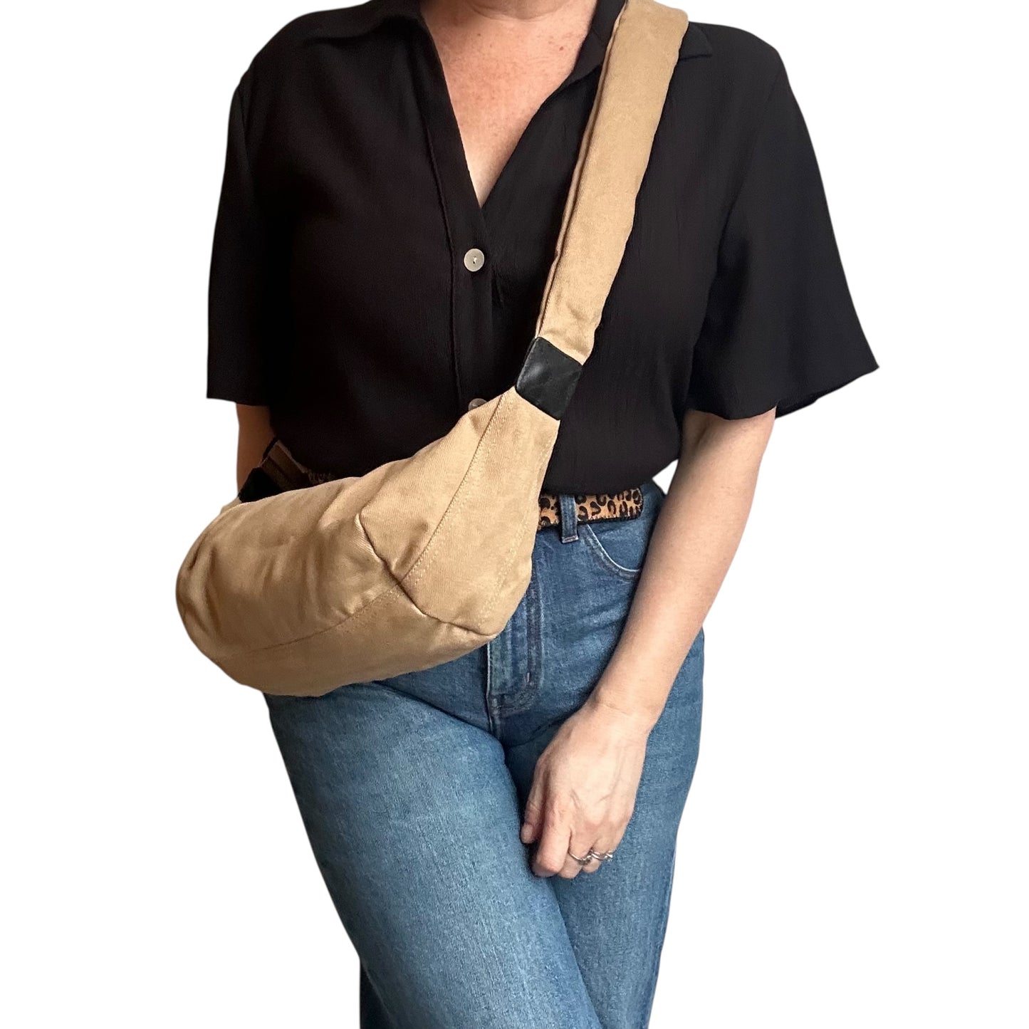 Brixton cross body sling bag - Sand cotton canvas - small