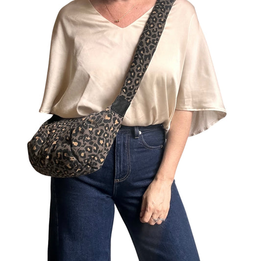 Brixton cross body sling bag - grey leopard print - small