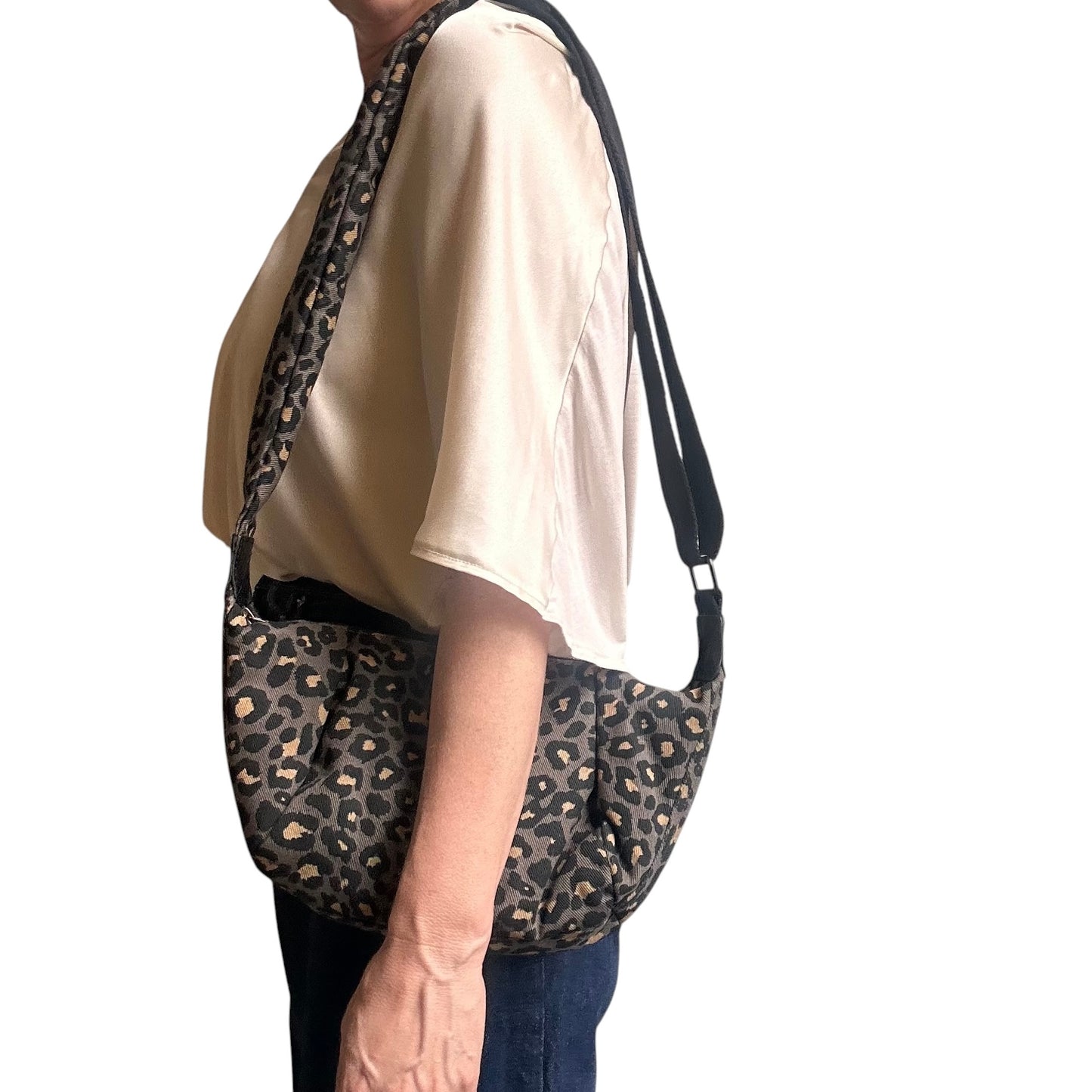 Brixton cross body sling bag - grey leopard print - small