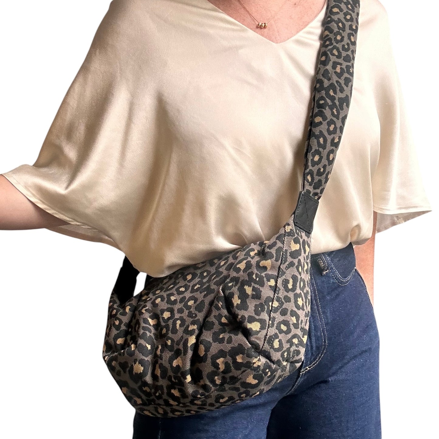Brixton cross body sling bag - grey leopard print - small