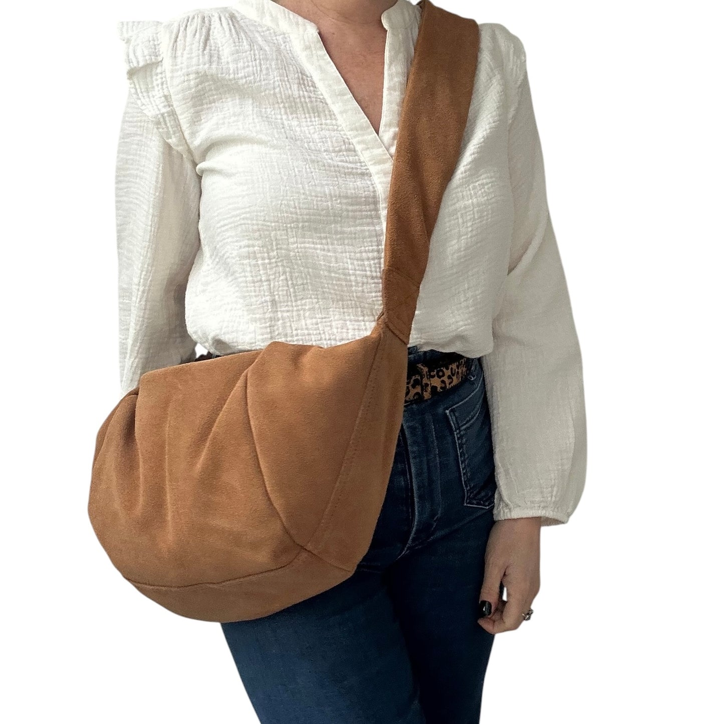 Brixton cross body sling bag -  tan suede - large