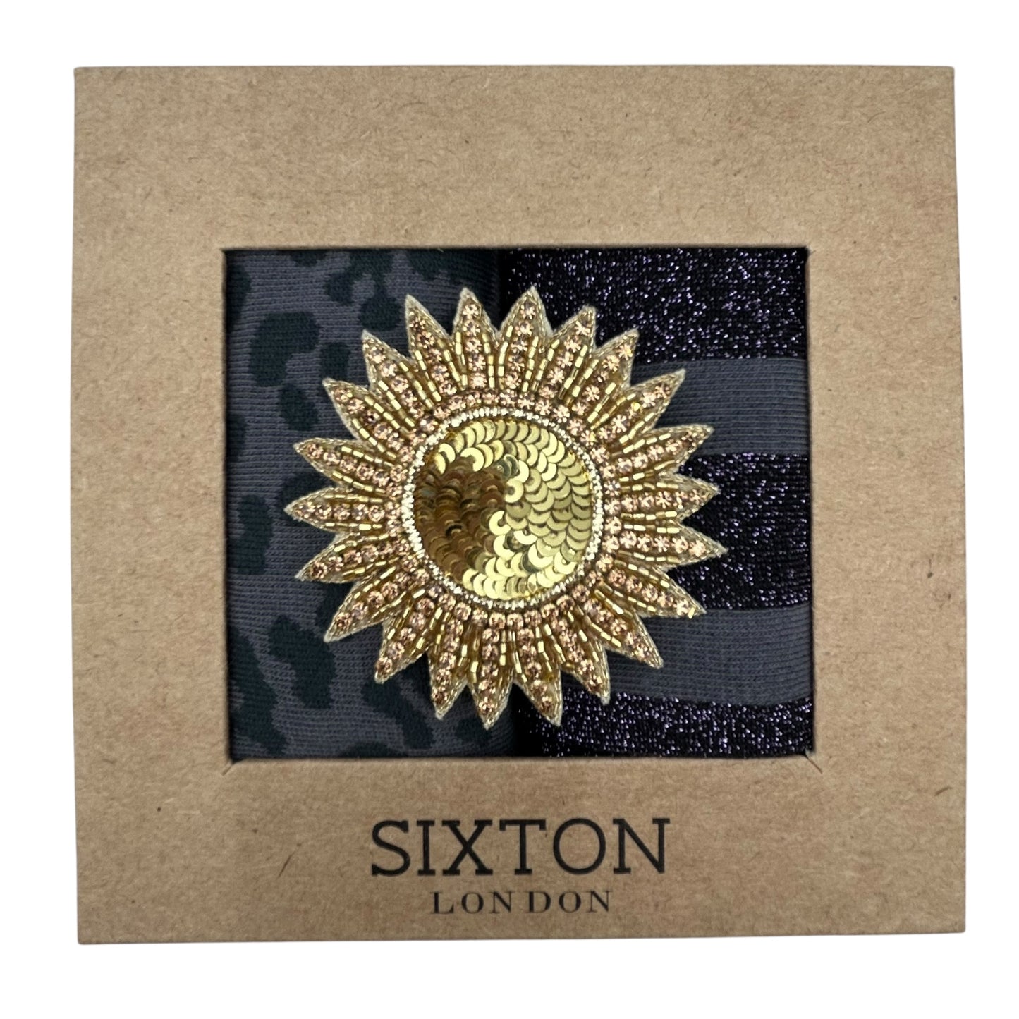 Charcoal Leopard & Purple Berlin sock box duo with pin