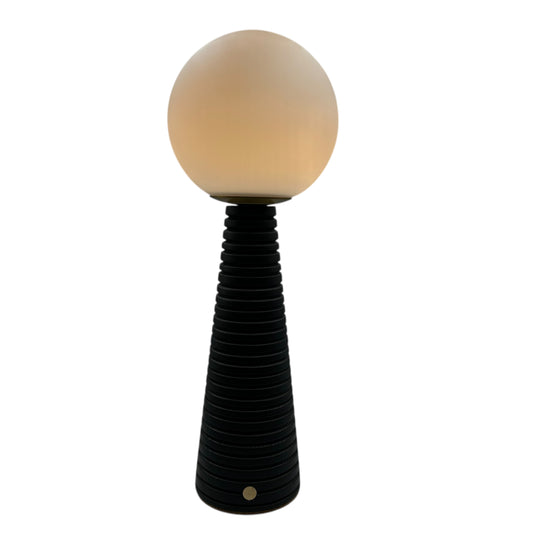 Large Deco Cone Ribbed Charcoal style rechargeable touch lamp