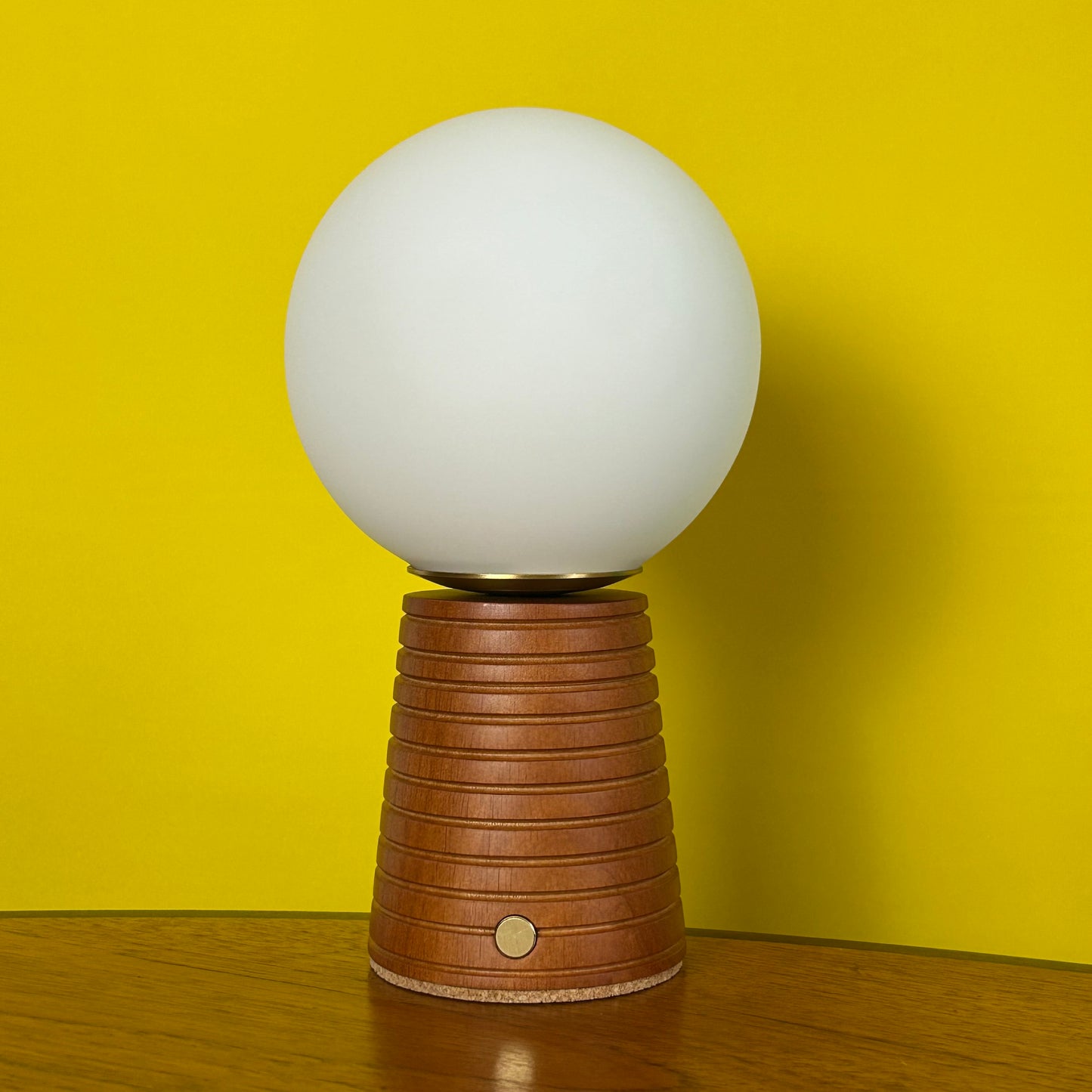 Small Deco Cone Ribbed Teak style rechargeable touch lamp