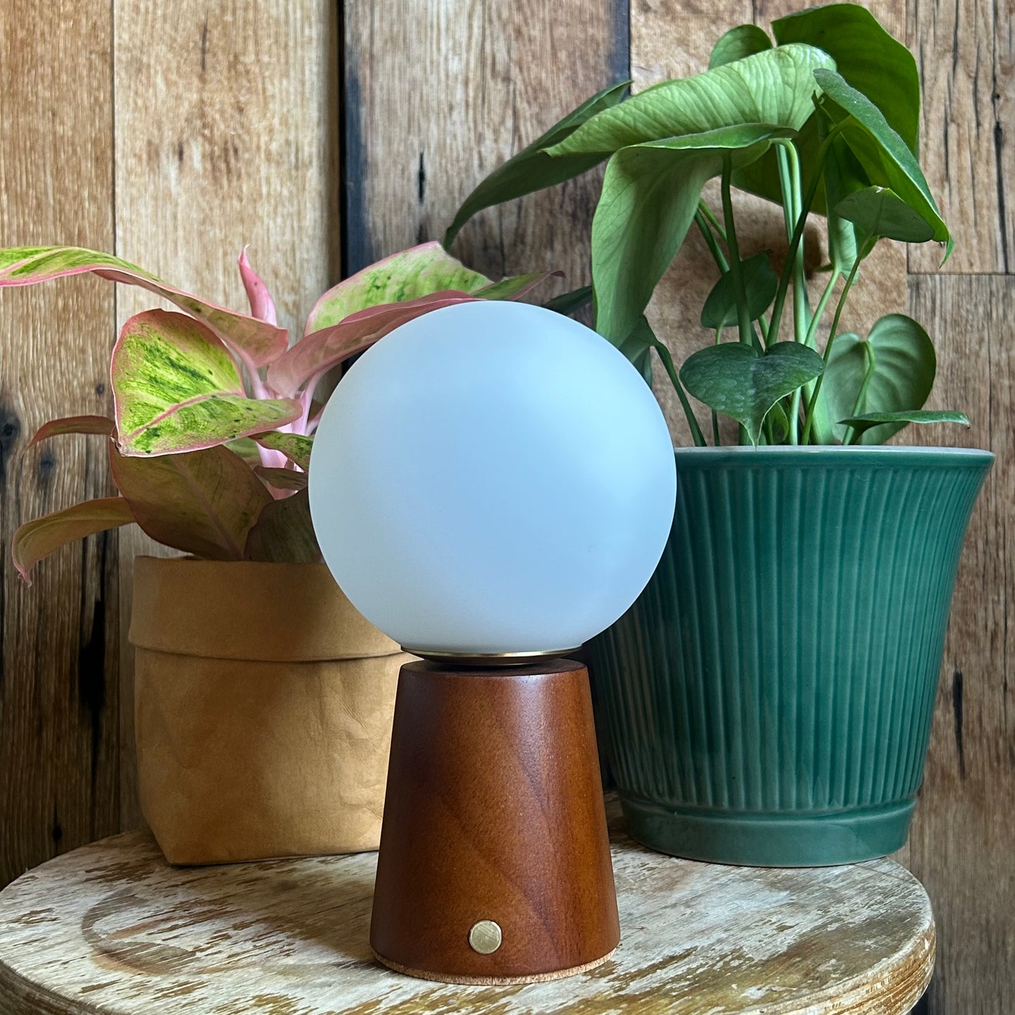 Small Deco Cone Teak style rechargeable touch lamp