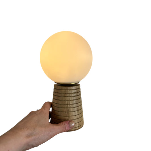 Small Deco Cone Ribbed Beech style rechargeable touch lamp