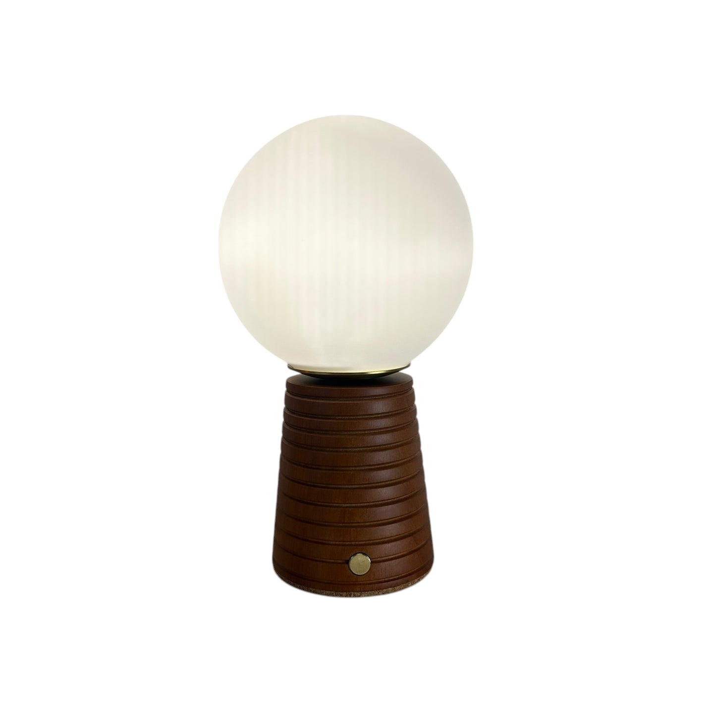 Small Deco Cone Ribbed Teak style rechargeable touch lamp