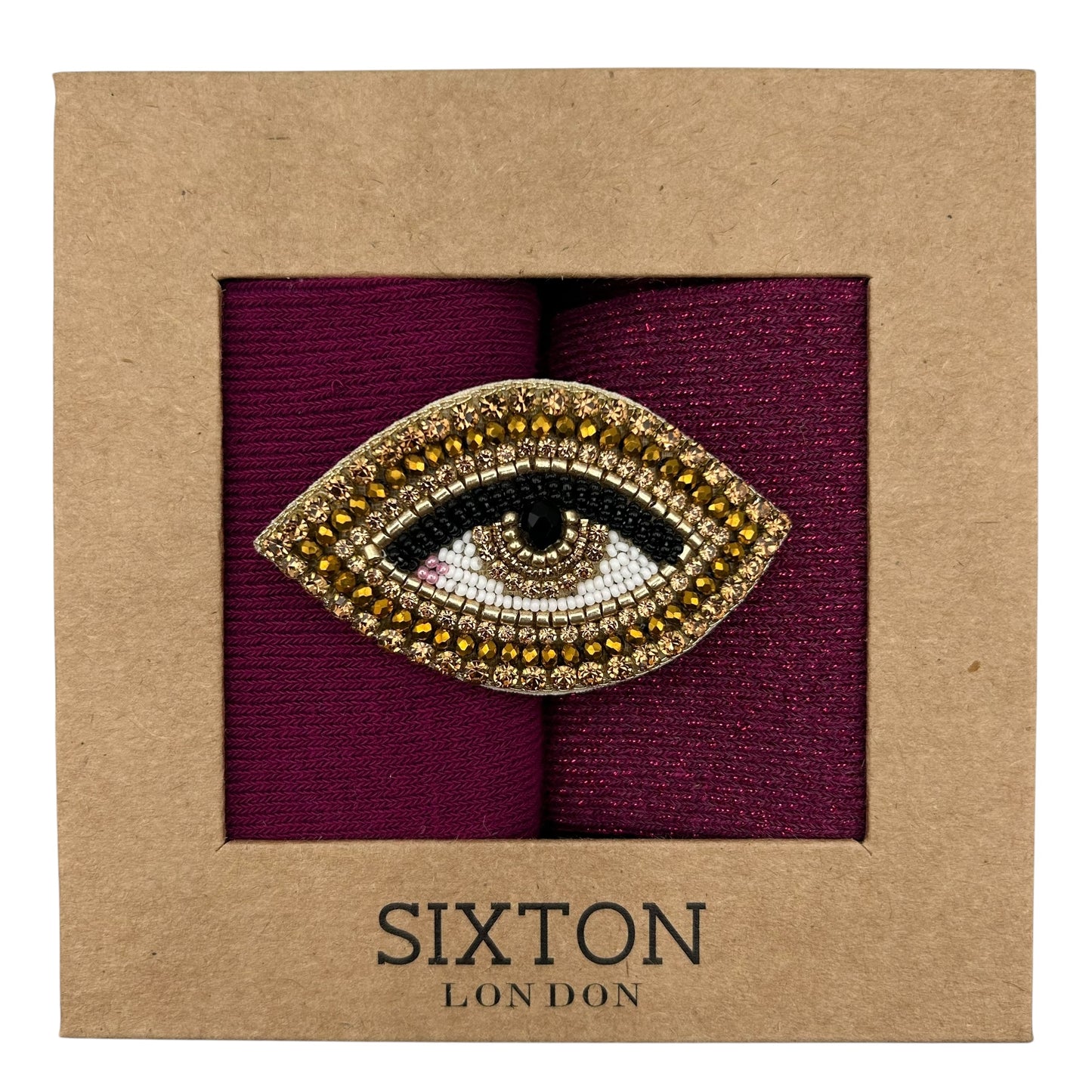 Fuchsia Vegas & Sienna sock box duo with embroidered brooch