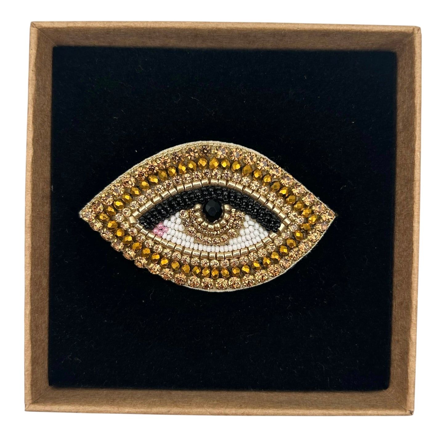Gold Sparkle Eye embroidered brooch / pin