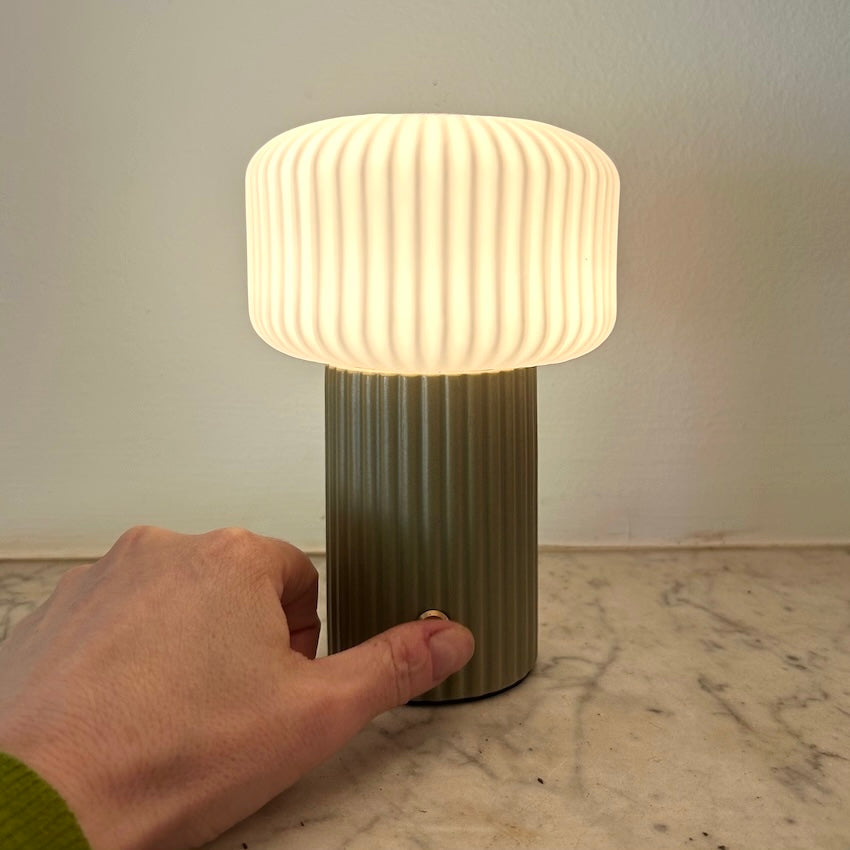 Lumie Green Ceramic rechargeable touch lamp - Drum shade
