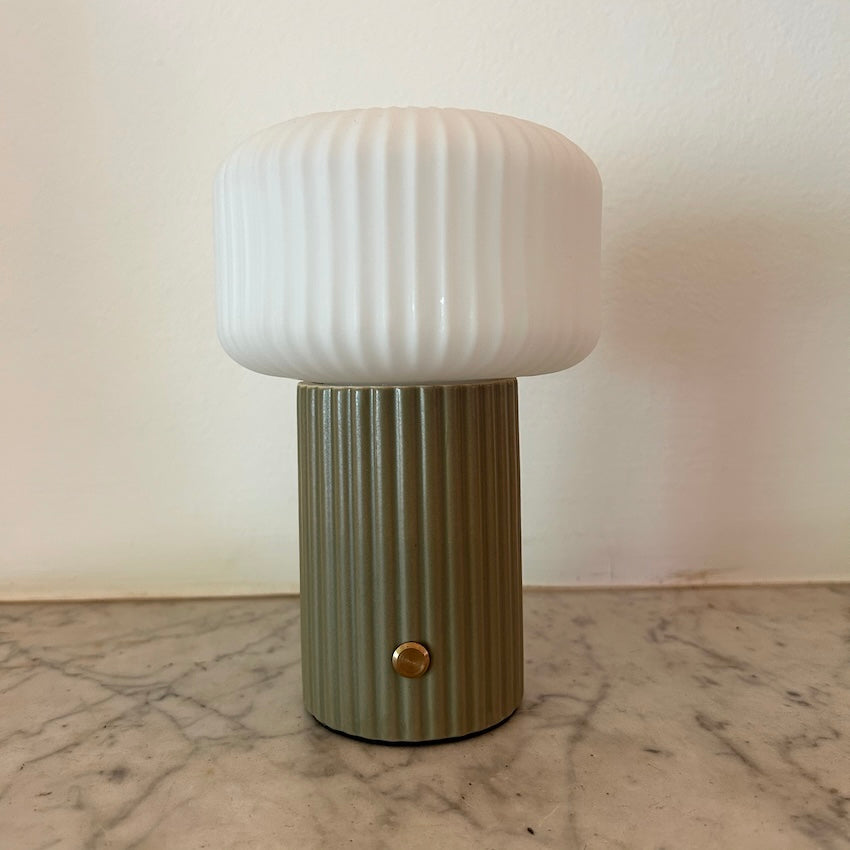 Lumie Green Ceramic rechargeable touch lamp - Drum shade
