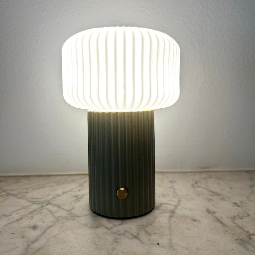 Lumie Green Ceramic rechargeable touch lamp - Drum shade