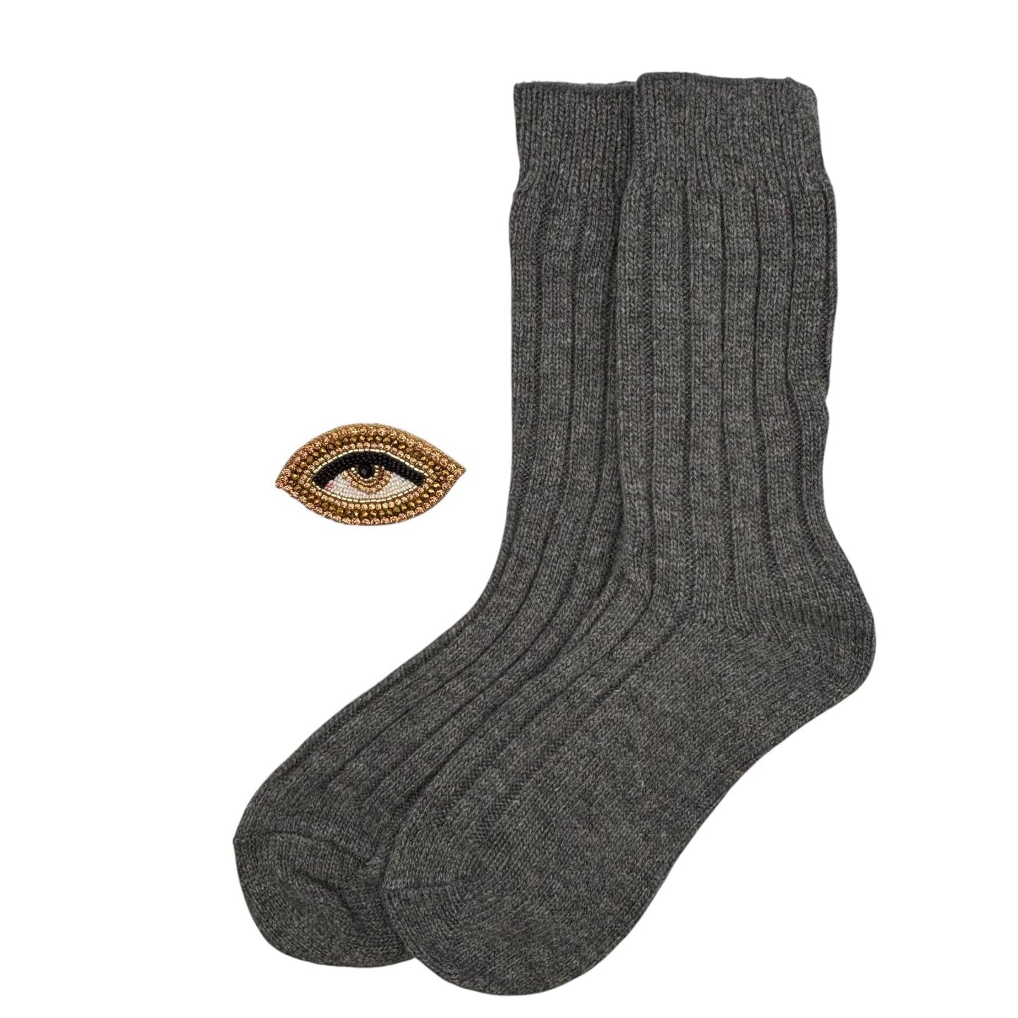 Sofia Grey Cashmere-Blend Sock Gift Box with Brooch