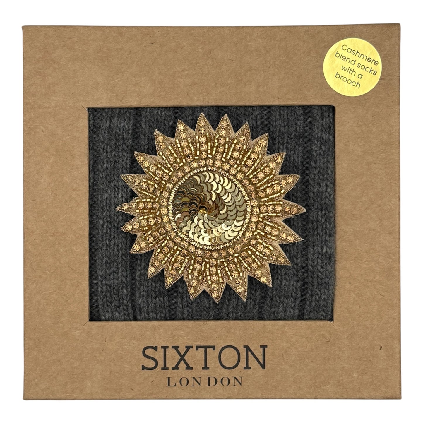 Sofia Grey Cashmere-Blend Sock Gift Box with Brooch