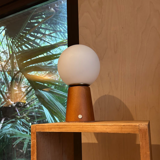 Small Deco Cone Teak style rechargeable touch lamp