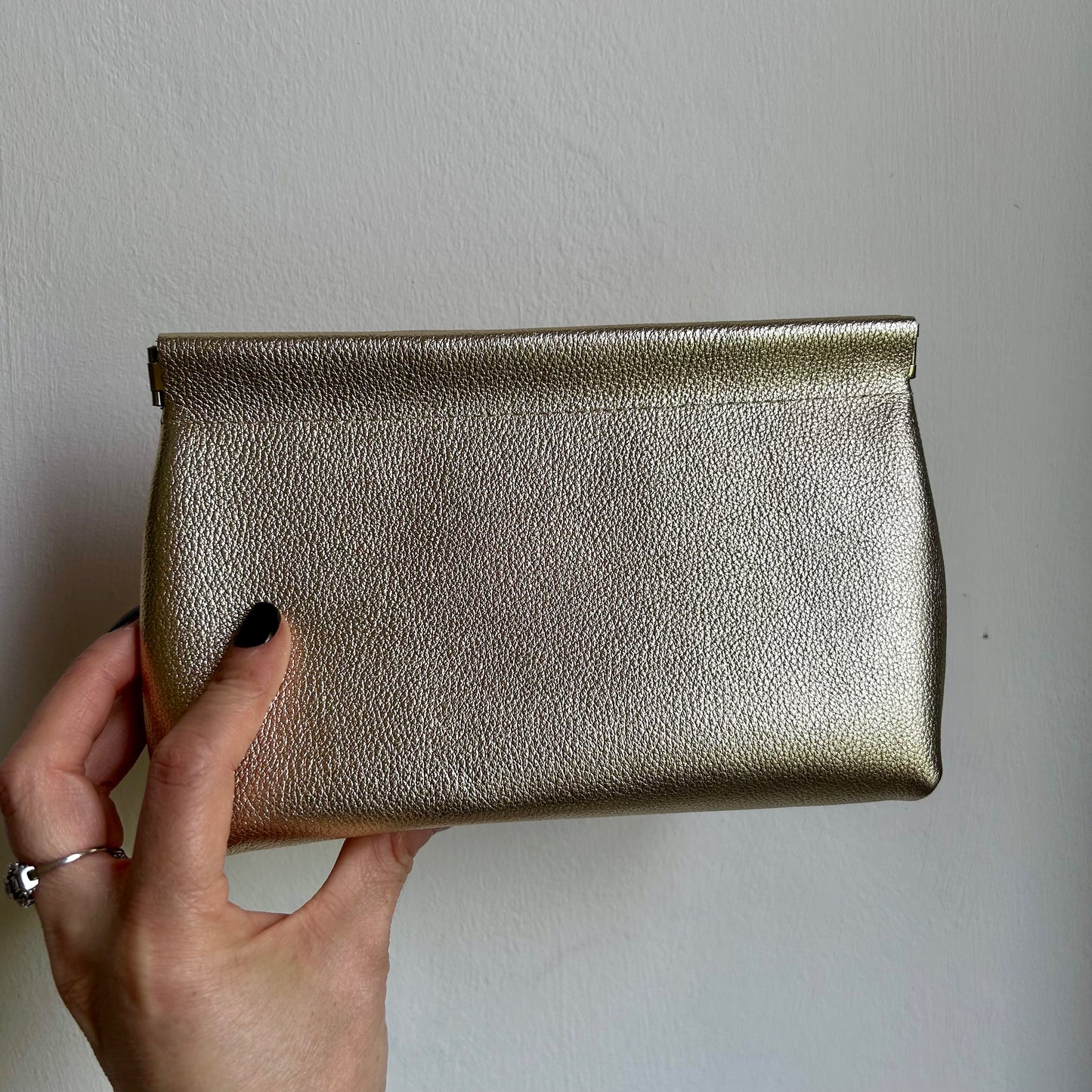 Large Gold Leather Pouch - matte metallic