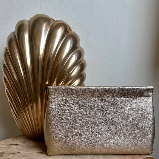 Large Gold Leather Pouch - matte metallic