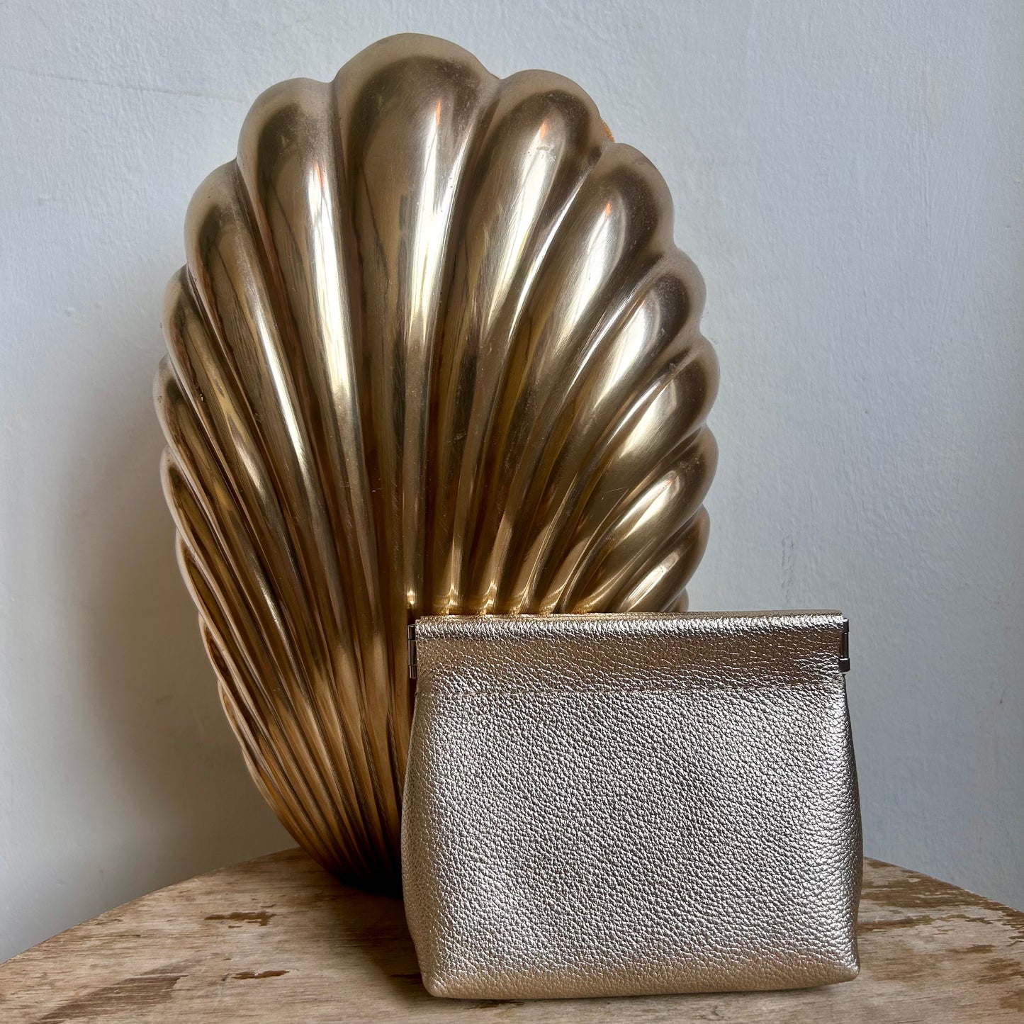 Small Gold Leather Pouch - matte metallic