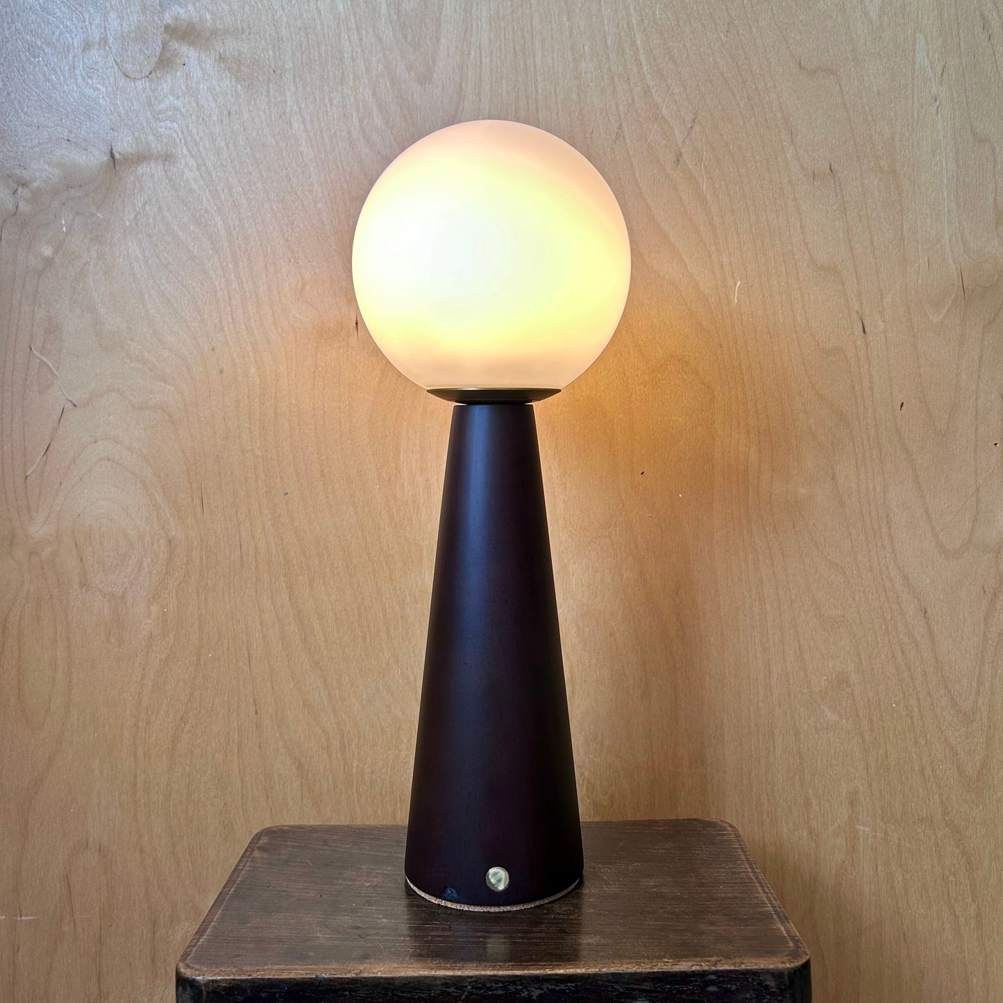 Large Deco Cone Walnut style rechargeable touch lamp