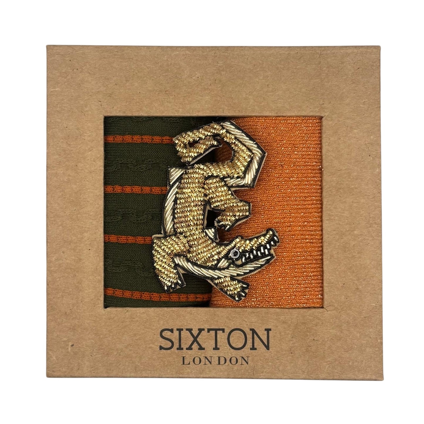 Ivy Lyon & Orange Vegas sock box duo with embroidered brooch