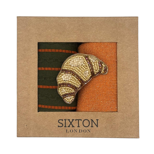 Ivy Lyon & Orange Vegas sock box duo with embroidered brooch