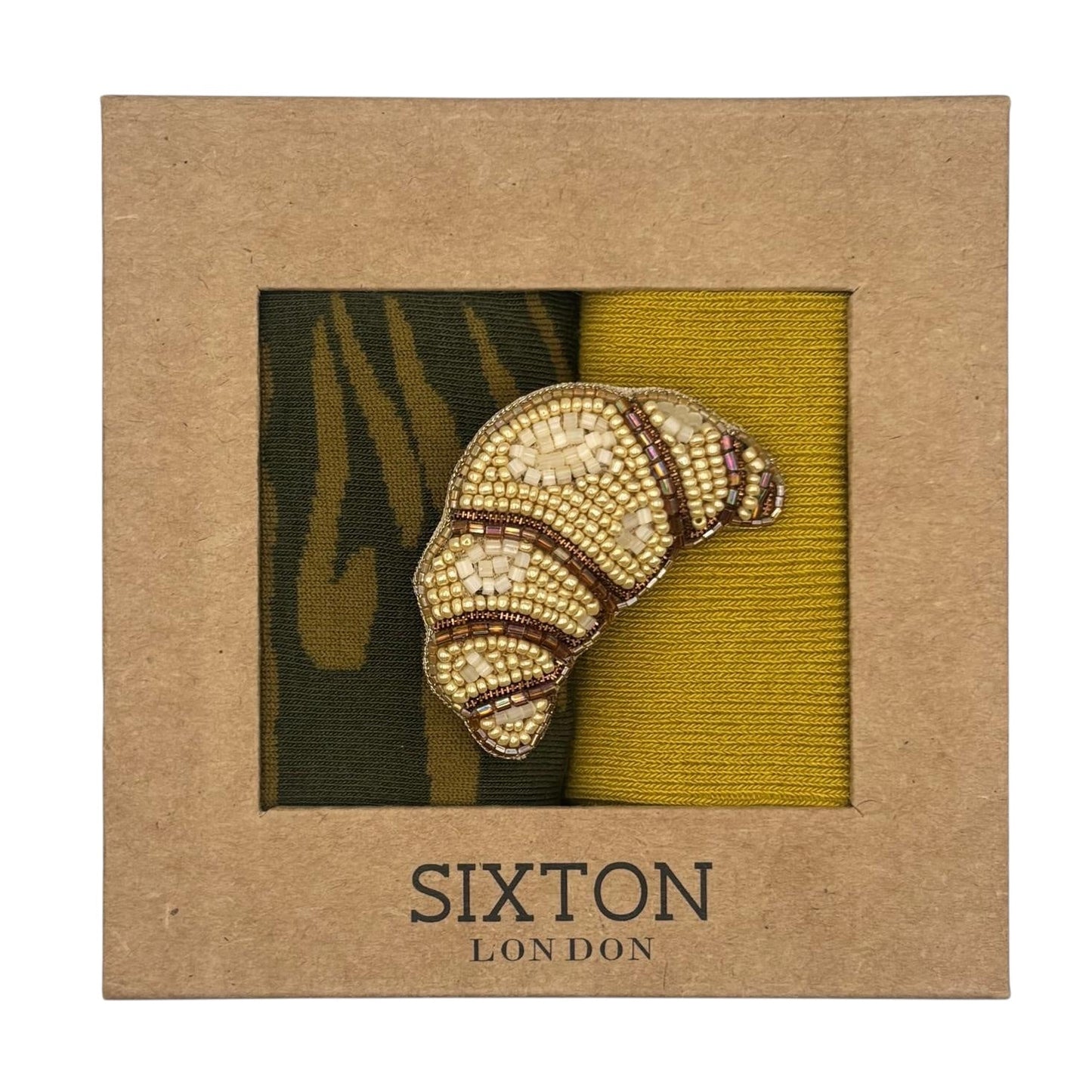 Ivy Savannah & Mustard Sienna sock box duo with embroidered brooch