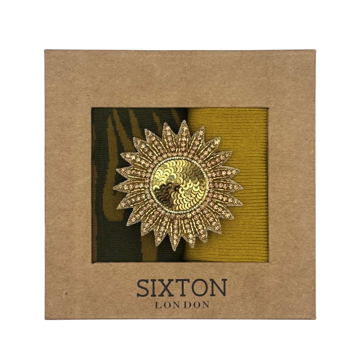 Ivy Savannah & Mustard Sienna sock box duo with embroidered brooch