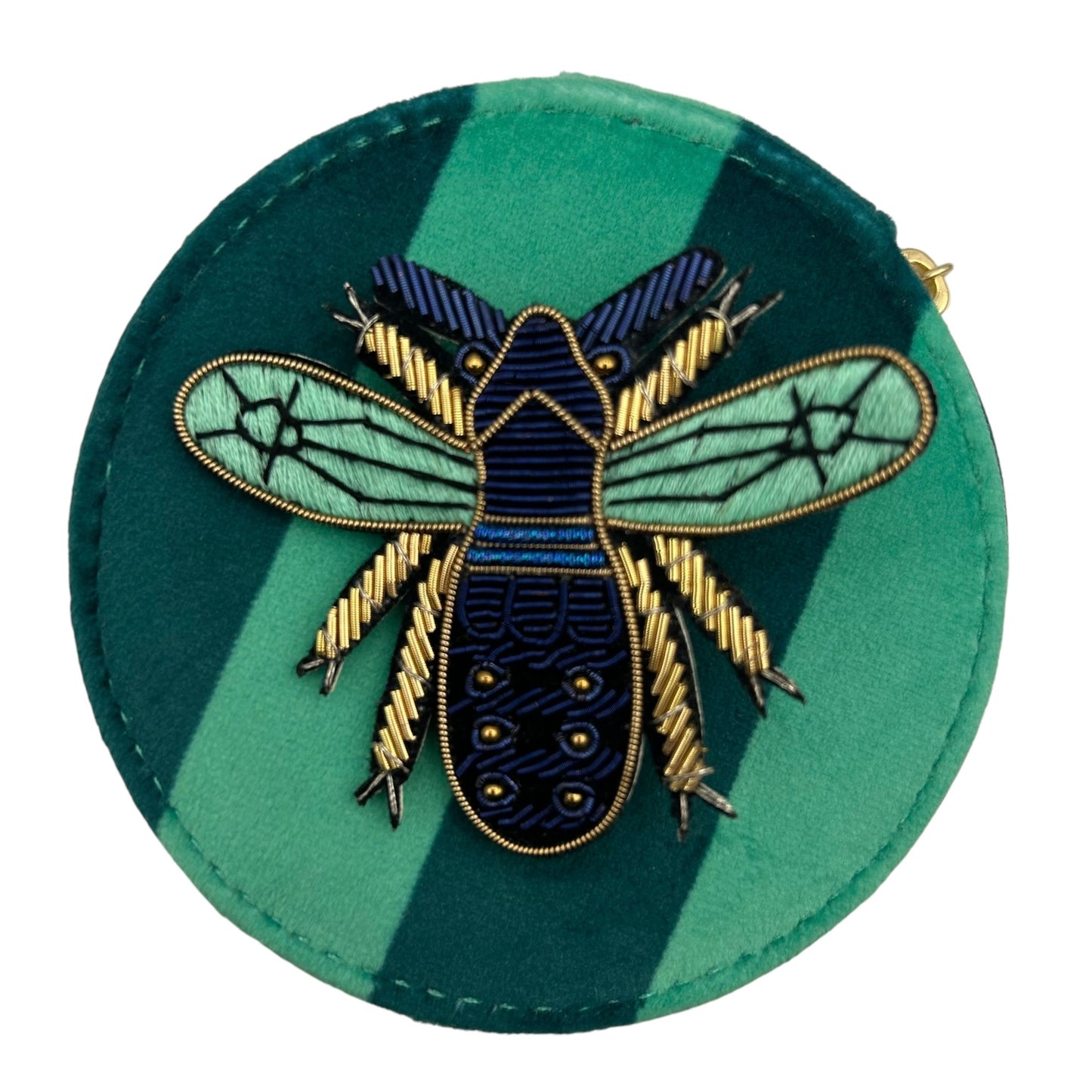 Jewellery Travel Pot in teal stripe - Royal Blue Insect brooch
