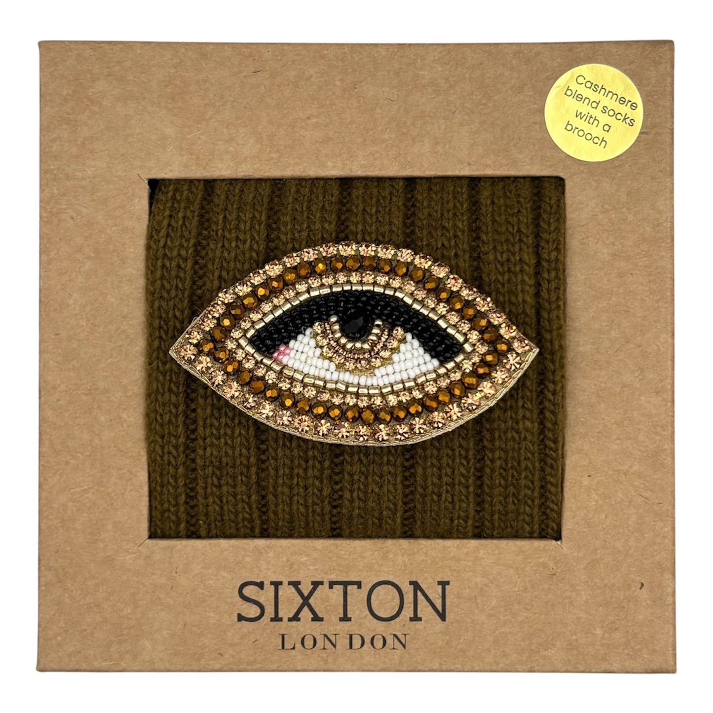 Sofia Khaki Cashmere-Blend Sock Gift Box with Brooch