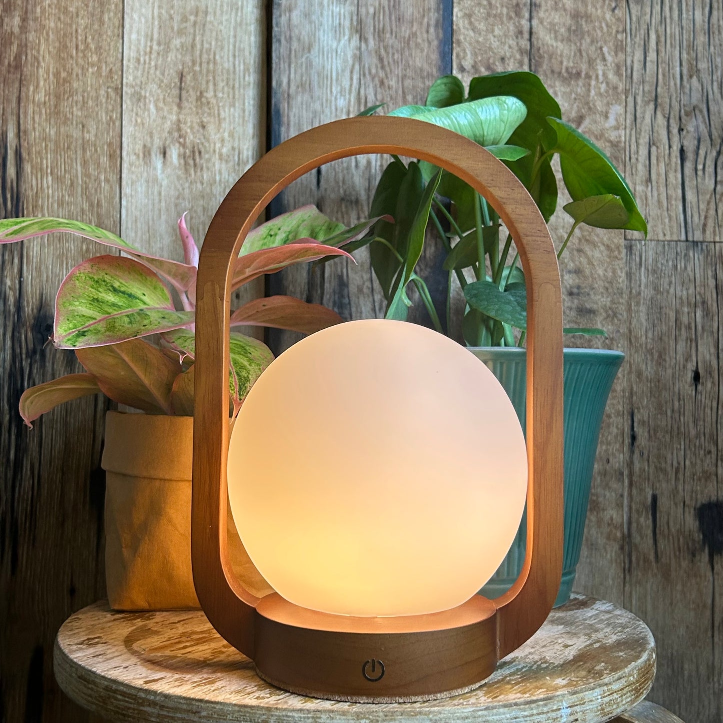 Lantern Teak style rechargeable touch lamp